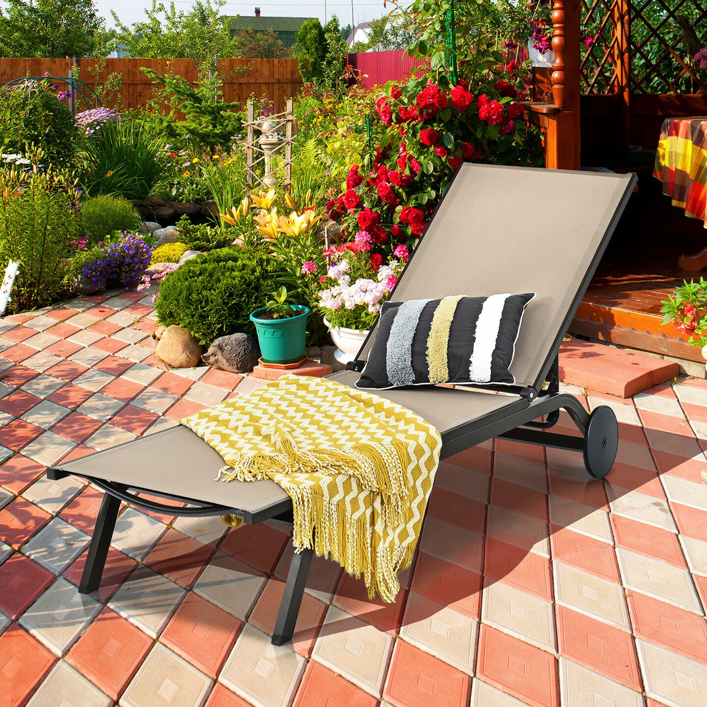 Costway Outdoor Patio Lounge Chair Chaise Reclining Aluminum Fabric Adjustable