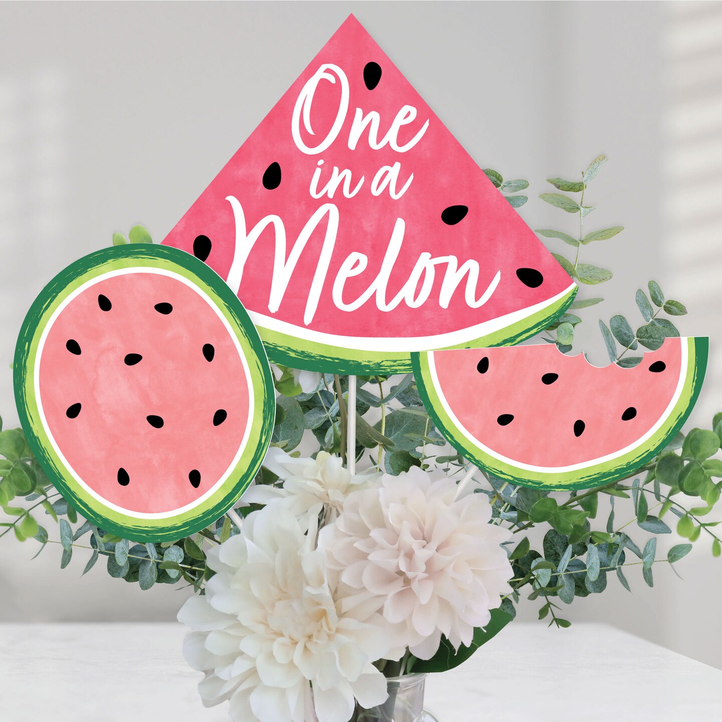 Big Dot of Happiness Sweet Watermelon - Fruit Party Centerpiece Sticks - Table Toppers - Set of 15