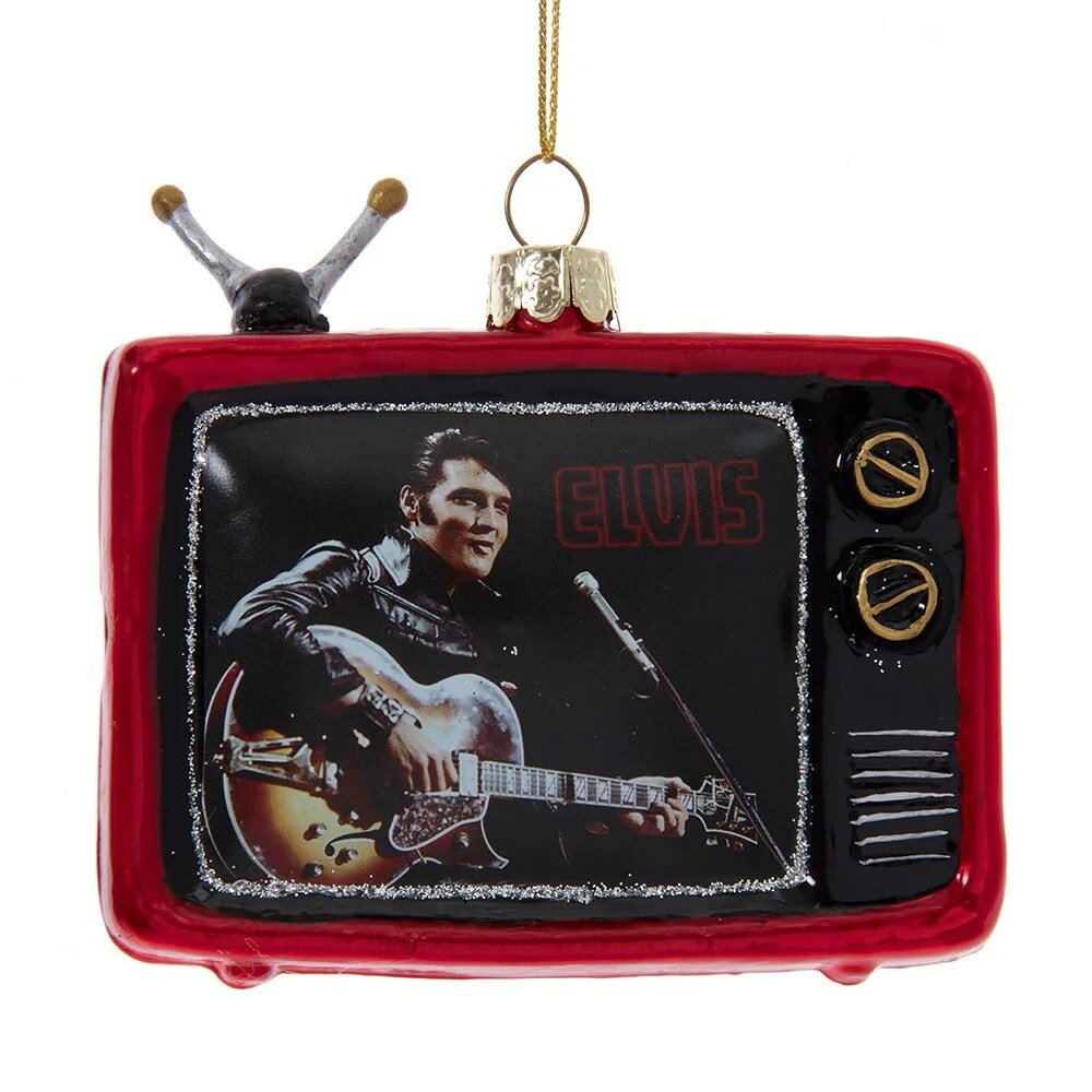 KSA Pack of 6 Red and Black Elvis Presley T.V. Christmas Ornaments 5&#x22;