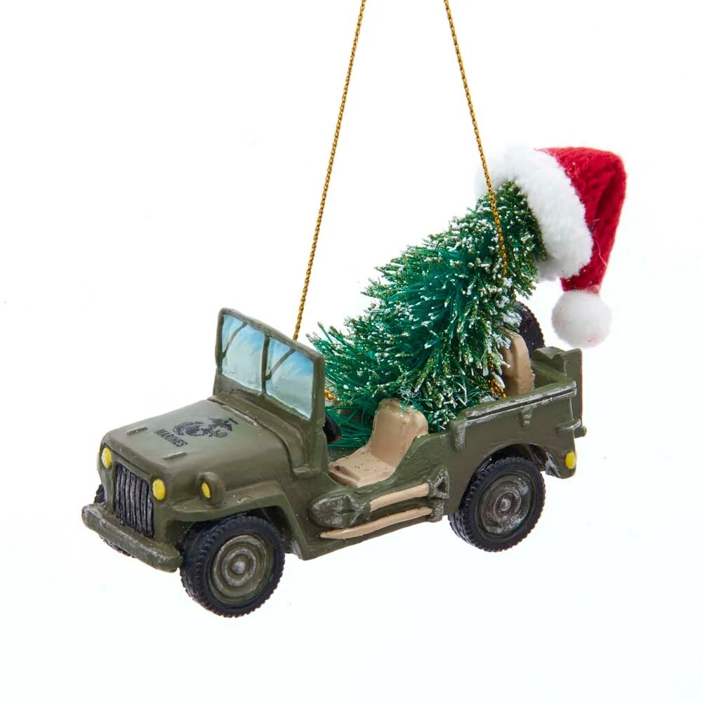 KSA Pack of 12 Marine Military Vehicle with Christmas Tree Ornaments 4.25&#x22;