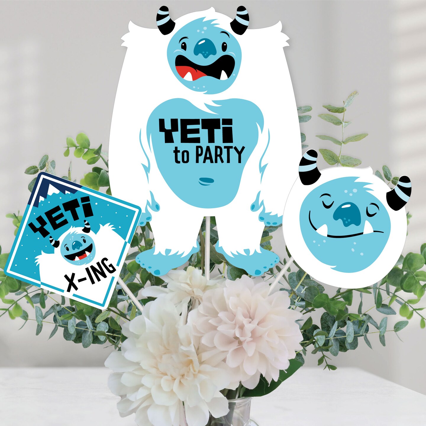 Big Dot of Happiness Yeti to Party - Abominable Snowman Party or Birthday Party Centerpiece Sticks - Table Toppers - Set of 15