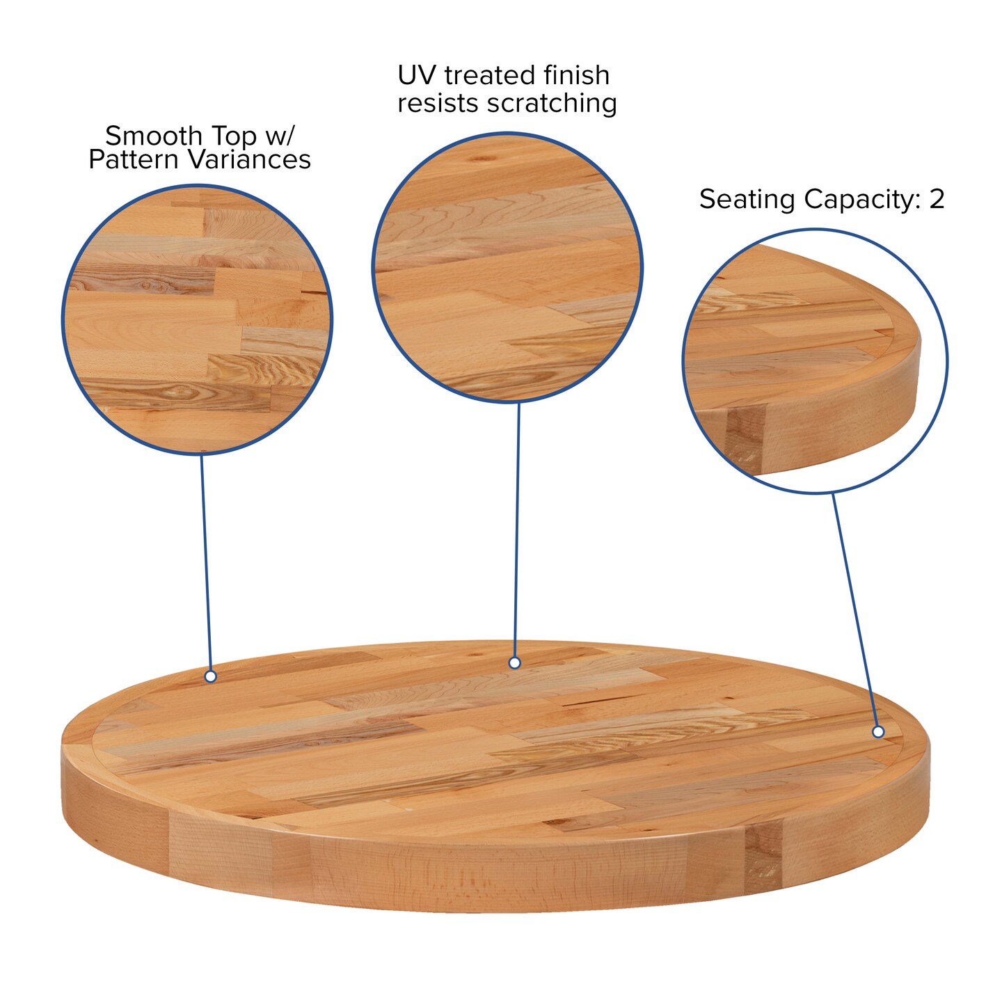 Emma and Oliver Round Butcher Block Style Table Top - Restaurant Table Top
