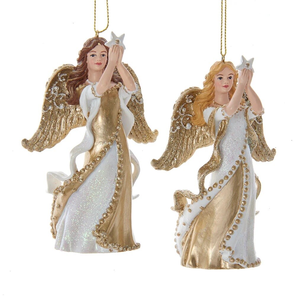 KSA Pack of 12 Gold and White Angel with Star Christmas Ornaments 4.25&#x22;