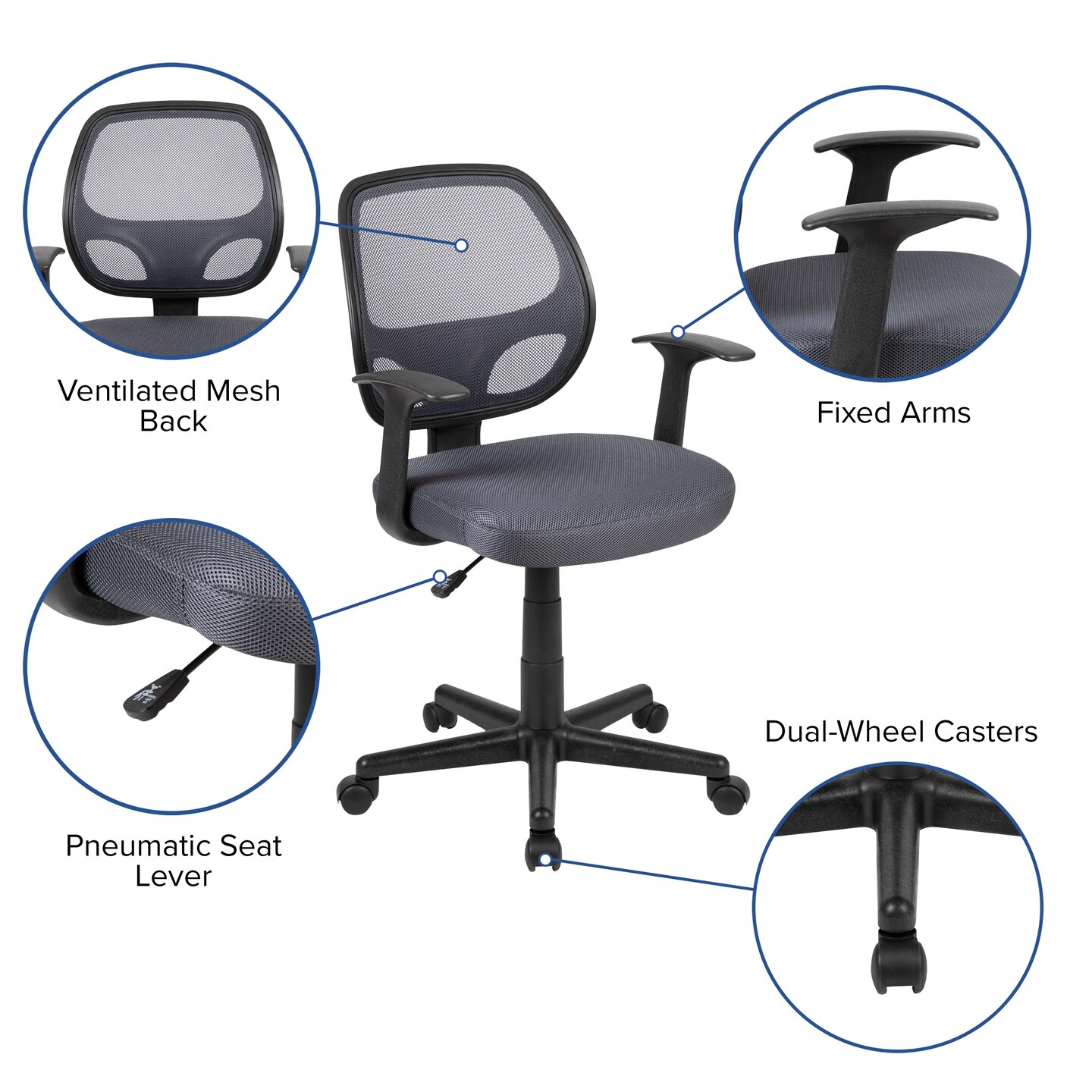 Emma and Oliver Mid-Back Mesh Swivel Ergonomic Task Office Chair - Arms