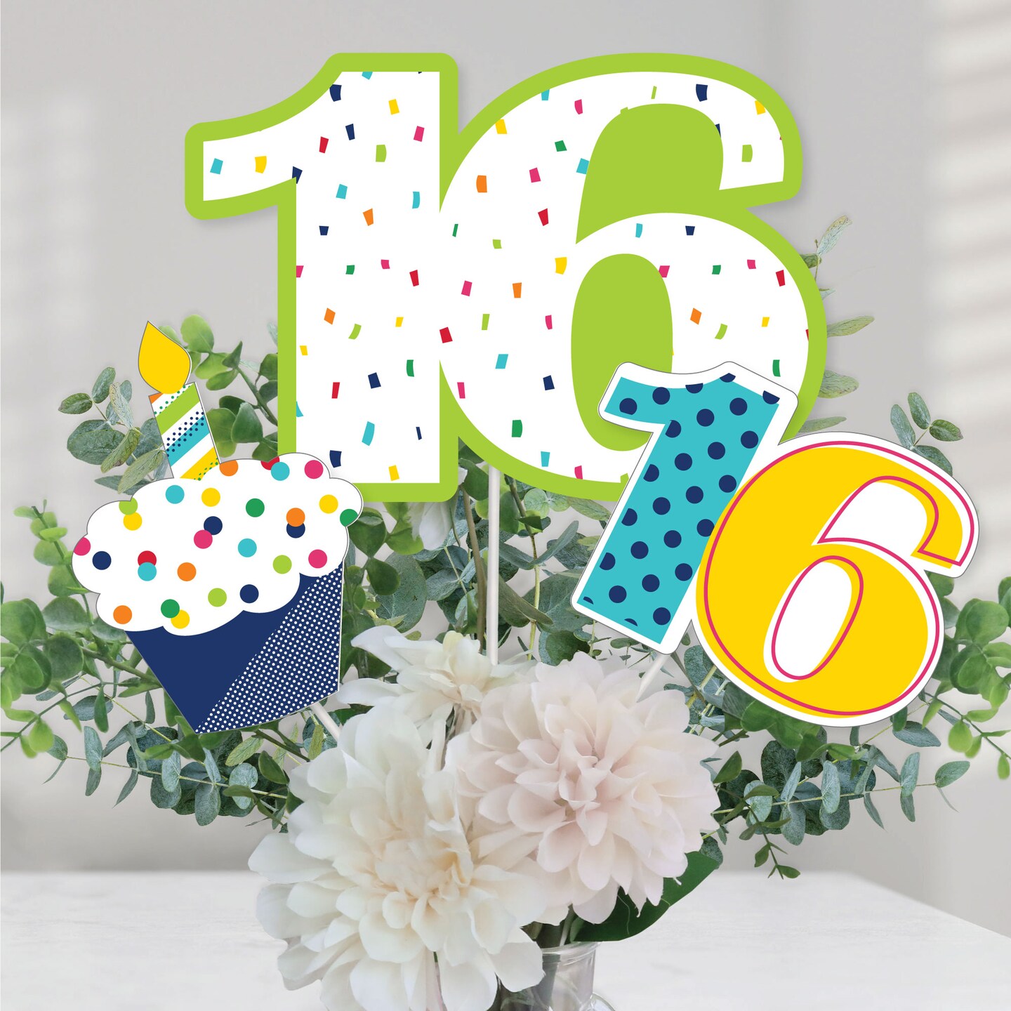 Big Dot of Happiness 16th Birthday - Cheerful Happy Birthday - Colorful Sweet Sixteen Birthday Party Centerpiece Sticks - Table Toppers - Set of 15