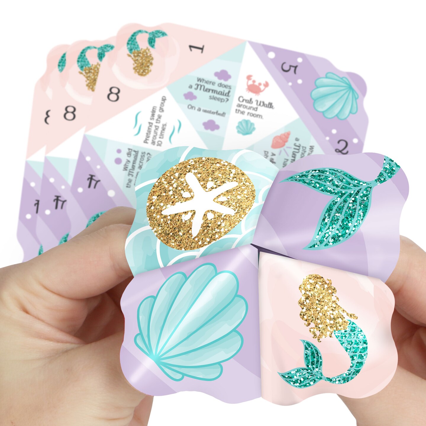 Big Dot of Happiness Let&#x27;s Be Mermaids - Baby Shower or Birthday Party Cootie Catcher Game - Jokes and Dares Fortune Tellers - Set of 12