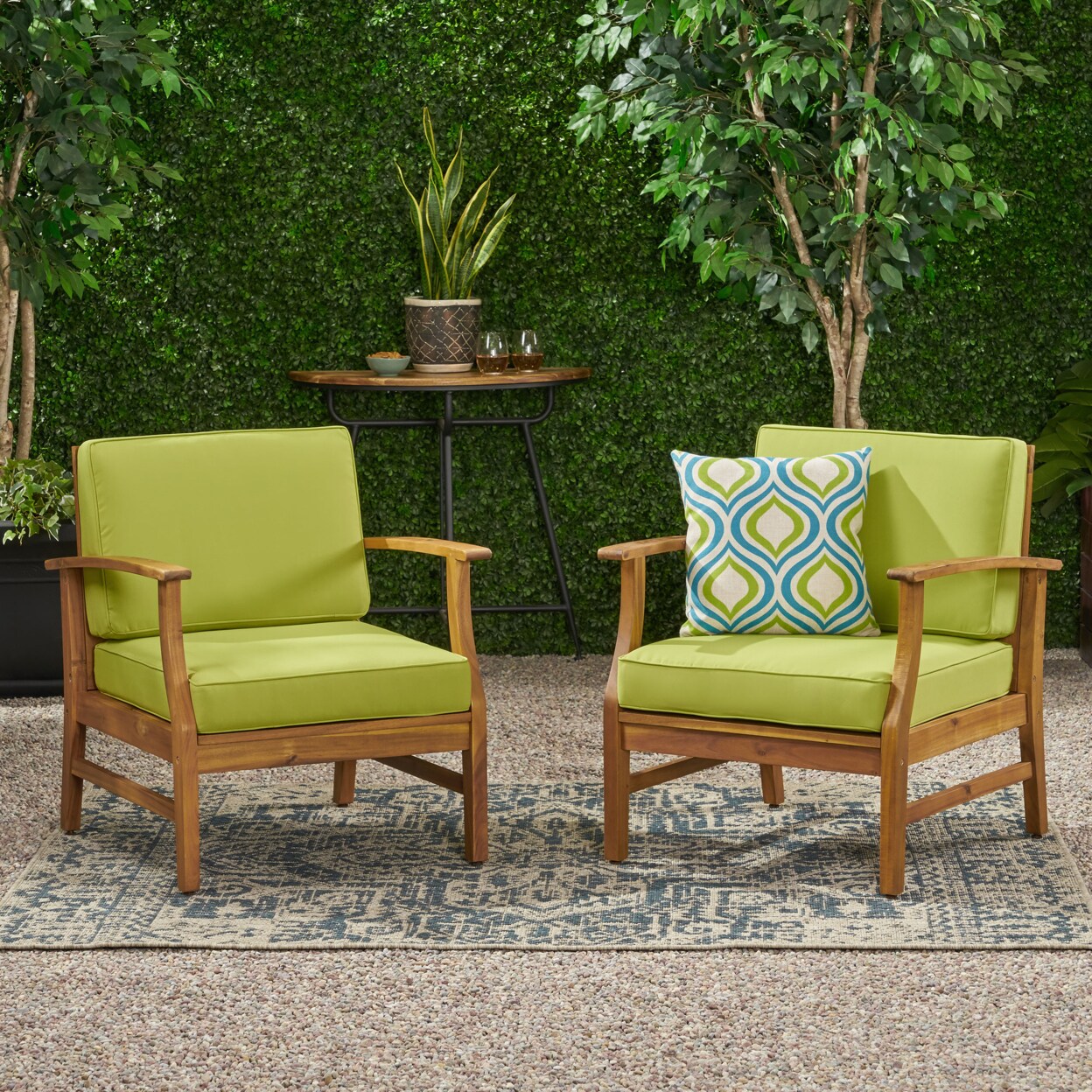 GDFStudio Pearl Outdoor Teak Finished Acacia Wood Club Chairs with Water Resistant Cushion