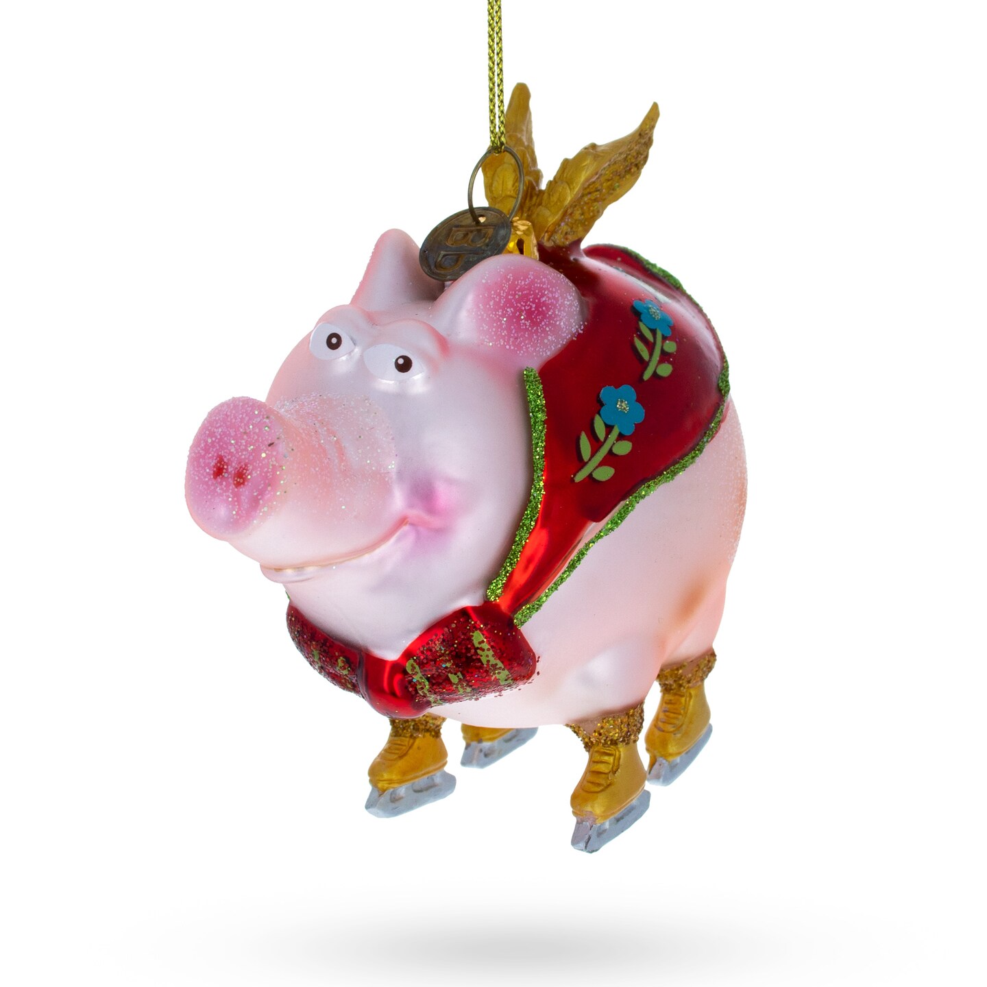Dynamic Flying Pig Superhero Blown Glass Christmas Ornament