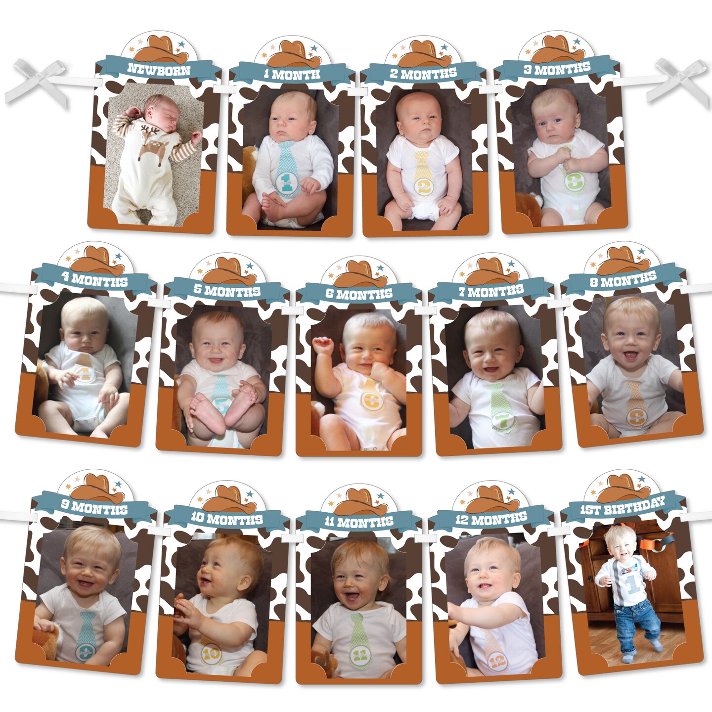 Big Dot of Happiness My First Rodeo - DIY Little Cowboy 1st Birthday Party Decor - Picture Display - Photo Banner