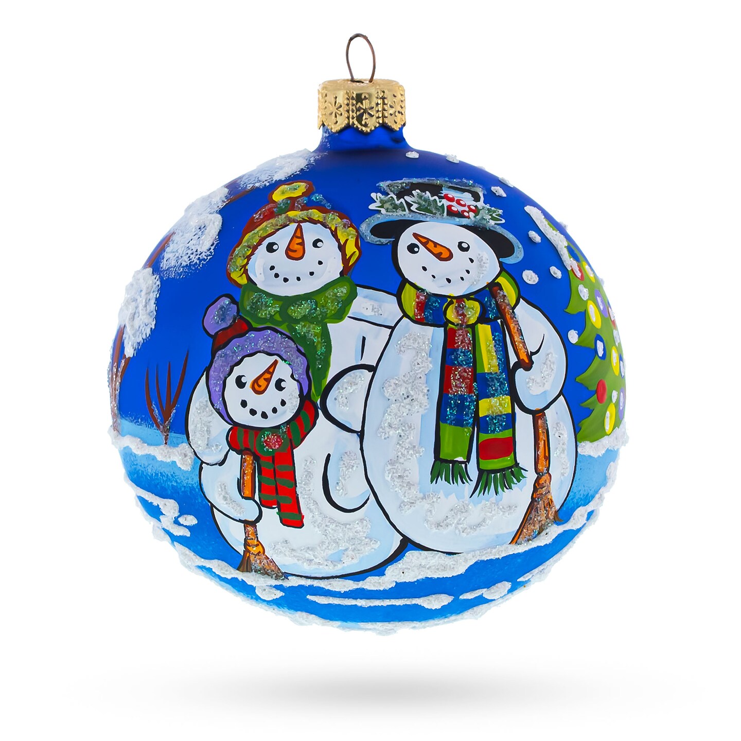 Snowman Family Glass Ball Christmas Ornament 3.25 Inches