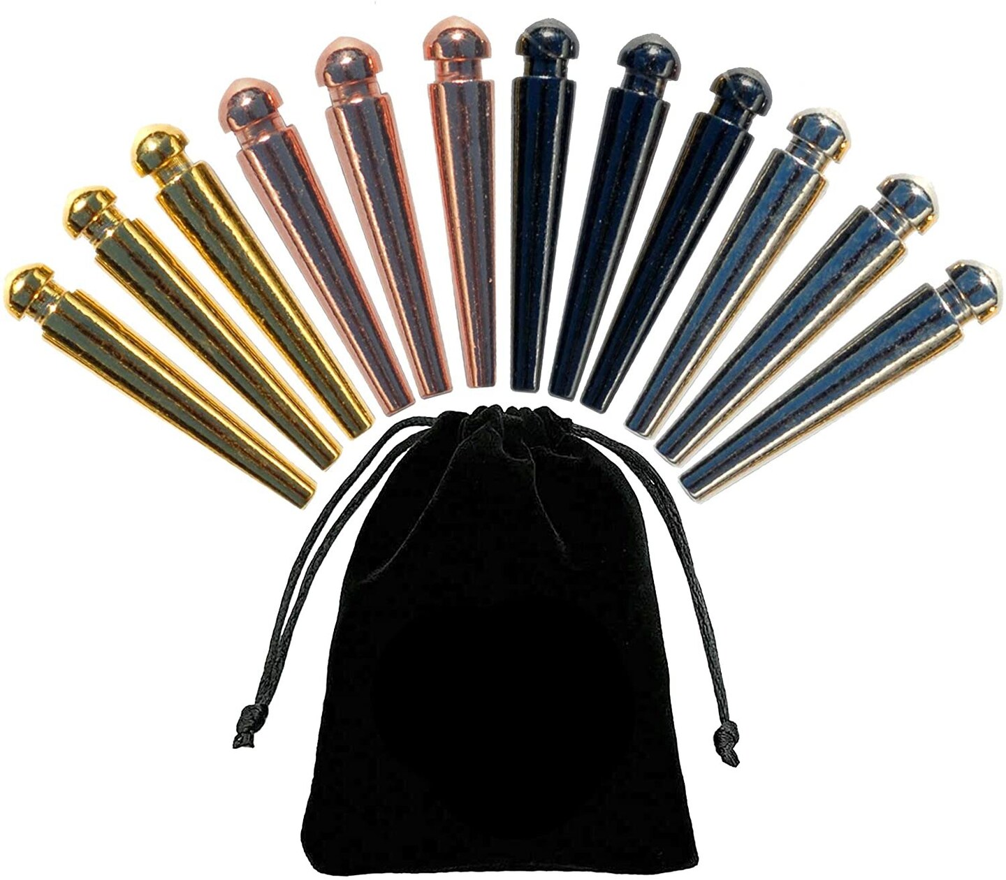 WE Games Tapered Easy Grip Cribbage Pegs w/ Velvet Pouch - Set of 12 (Brass, Chrome, Black, Copper)