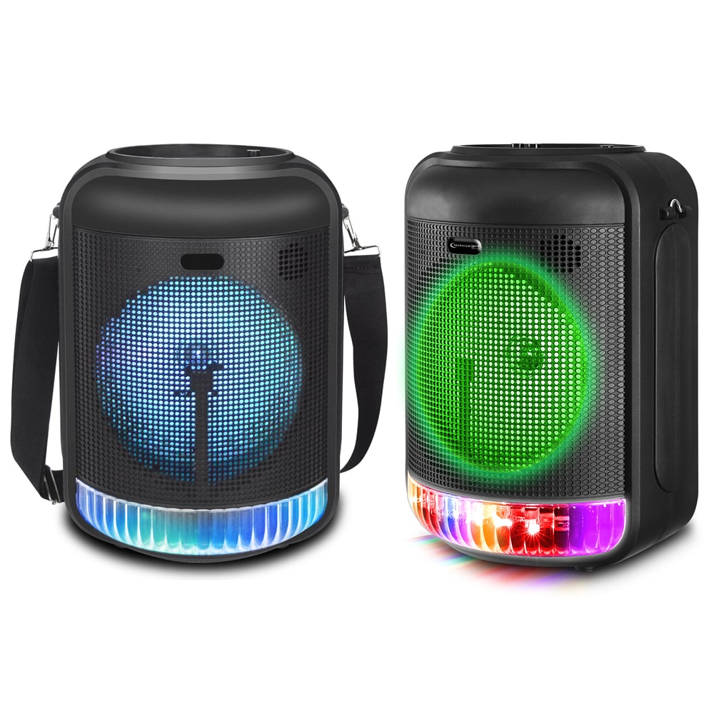 (2 Set) Technical Pro 600 Watts Rechargeable 8" Bluetooth Led Speaker With Usb Card Aux Mic Inputs 600 Watts Fm Radio