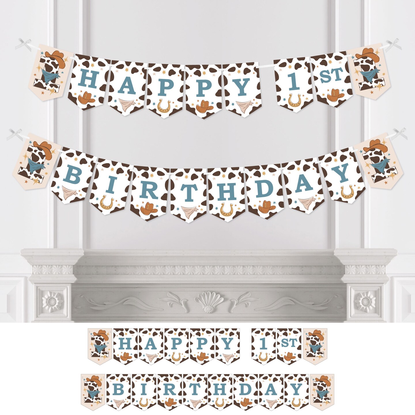 Big Dot of Happiness My First Rodeo - Little Cowboy 1st Birthday Party Bunting Banner - Party Decorations - Happy 1st Birthday