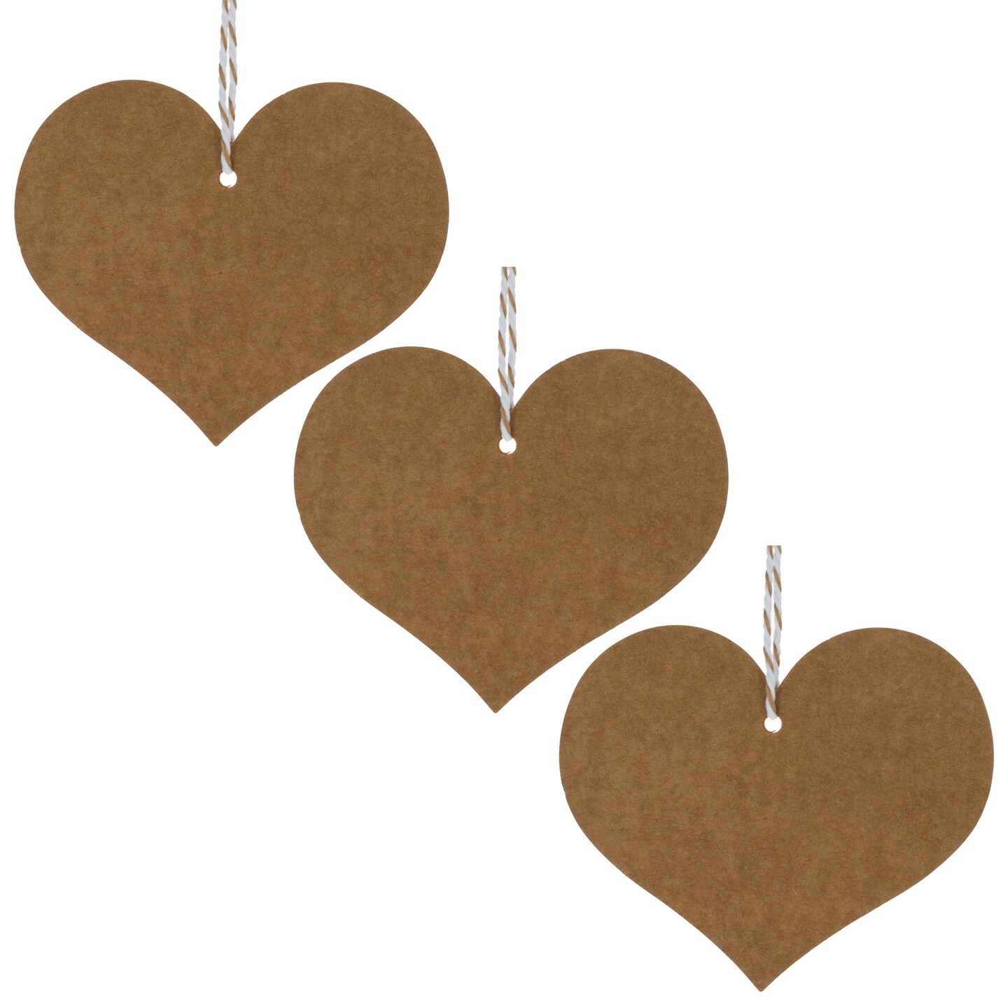 Set of 3 Kraft Paper Heart Shapes with Strings DIY Cutout Decorations 3 Inches
