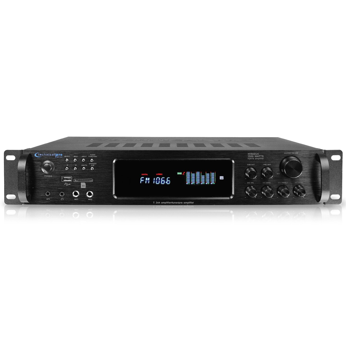 Technical Pro   1500 Watts Bluetooth Home Stereo Digital Multi Channel Hybrid Amplifier with USB SD Inputs 2 Mic Inputs