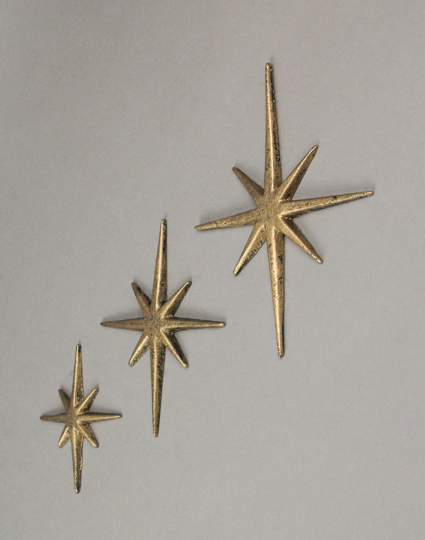 Set of Three Cast Iron 8 Pointed Atomic Starburst Wall Hangings Stars
