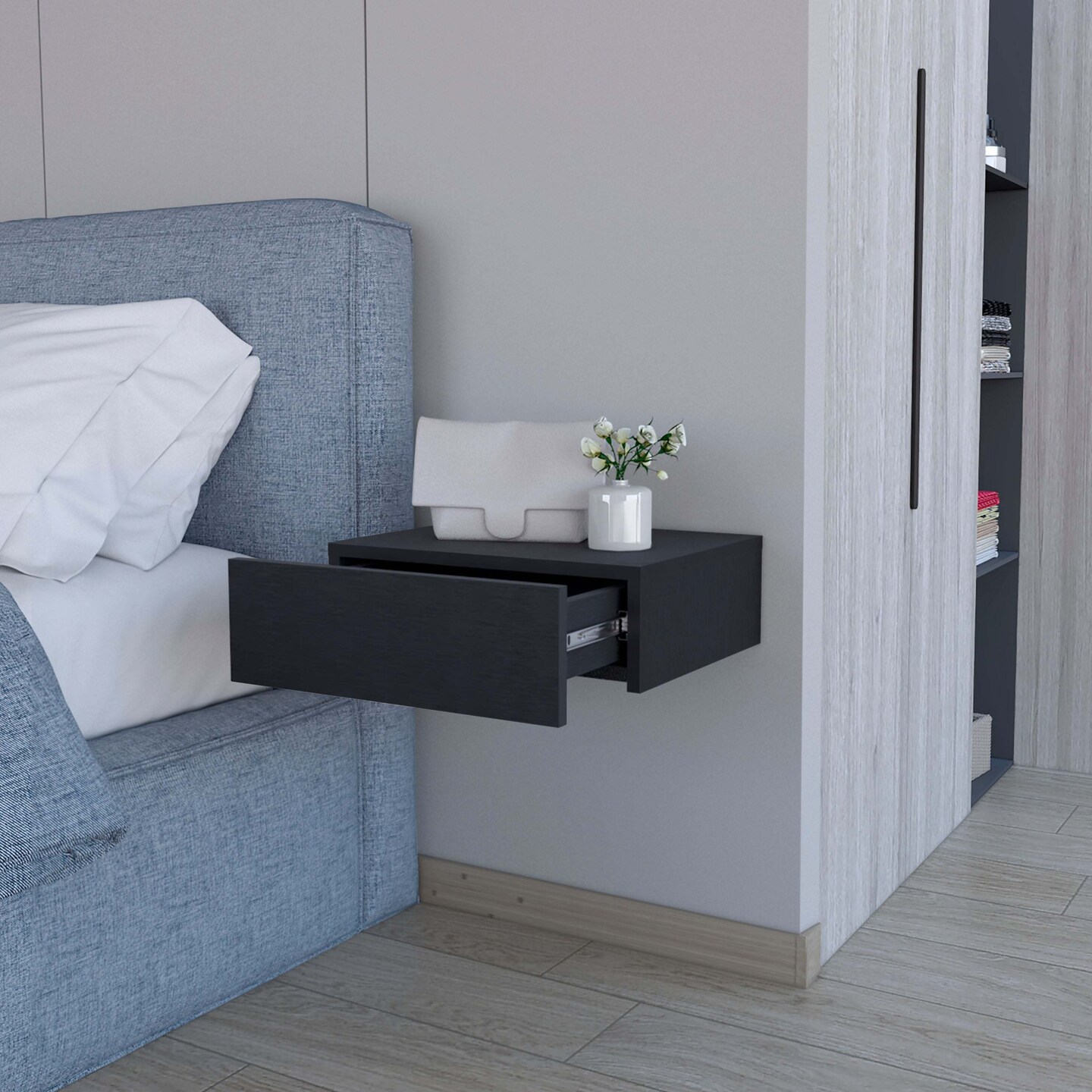 Vienna Floating Nightstand, Sleek Wall-Mounted Design with Spacious Drawer Storage, Dark Brown