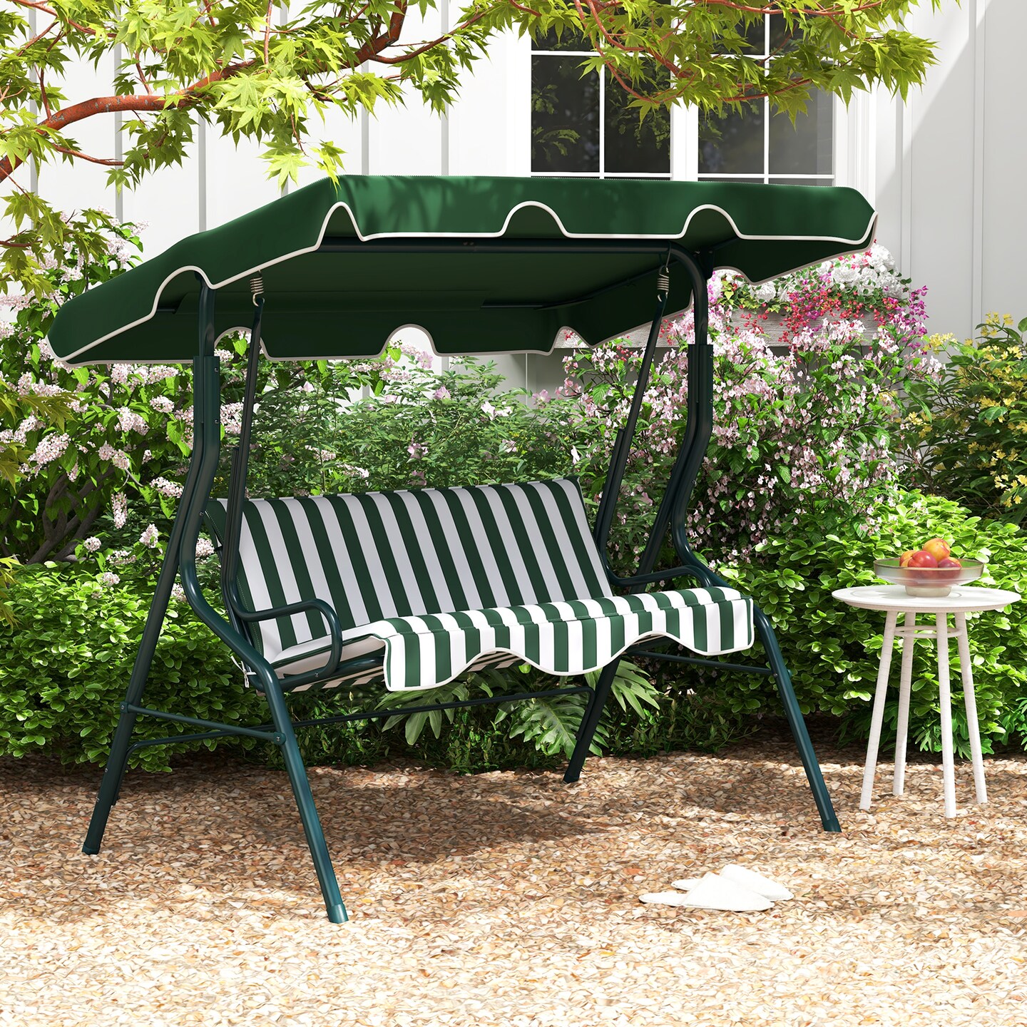 Costway 3 Seats Patio Canopy Steel Frame Swing Glider Hammock Cushioned Backyard Green