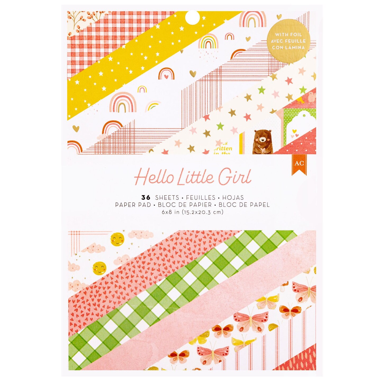 American Crafts Single-Sided Paper Pad 6"X8" 36/Pkg-Gold Foil, Hello Little Girl