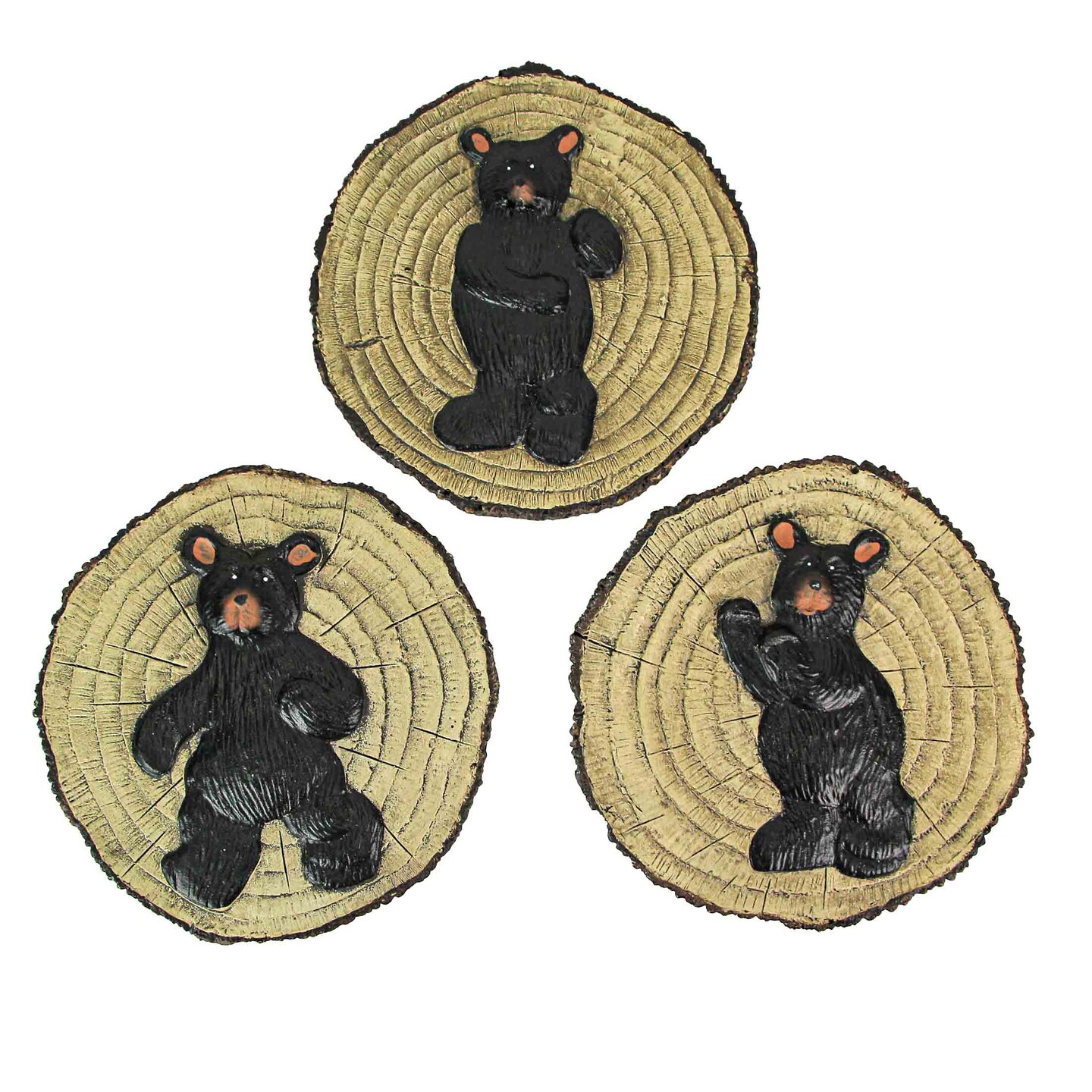 Set of 3 Cement Black Bear Cubs Wall Hanging Home Garden Decor Sculptures