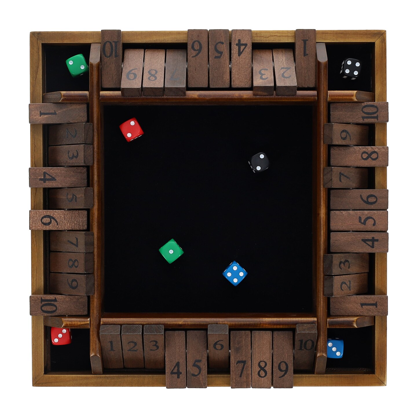 Pacific Shore Games 4 Player Shut the Box Dice Board Game with Walnut Stained Wood - 12 in.
