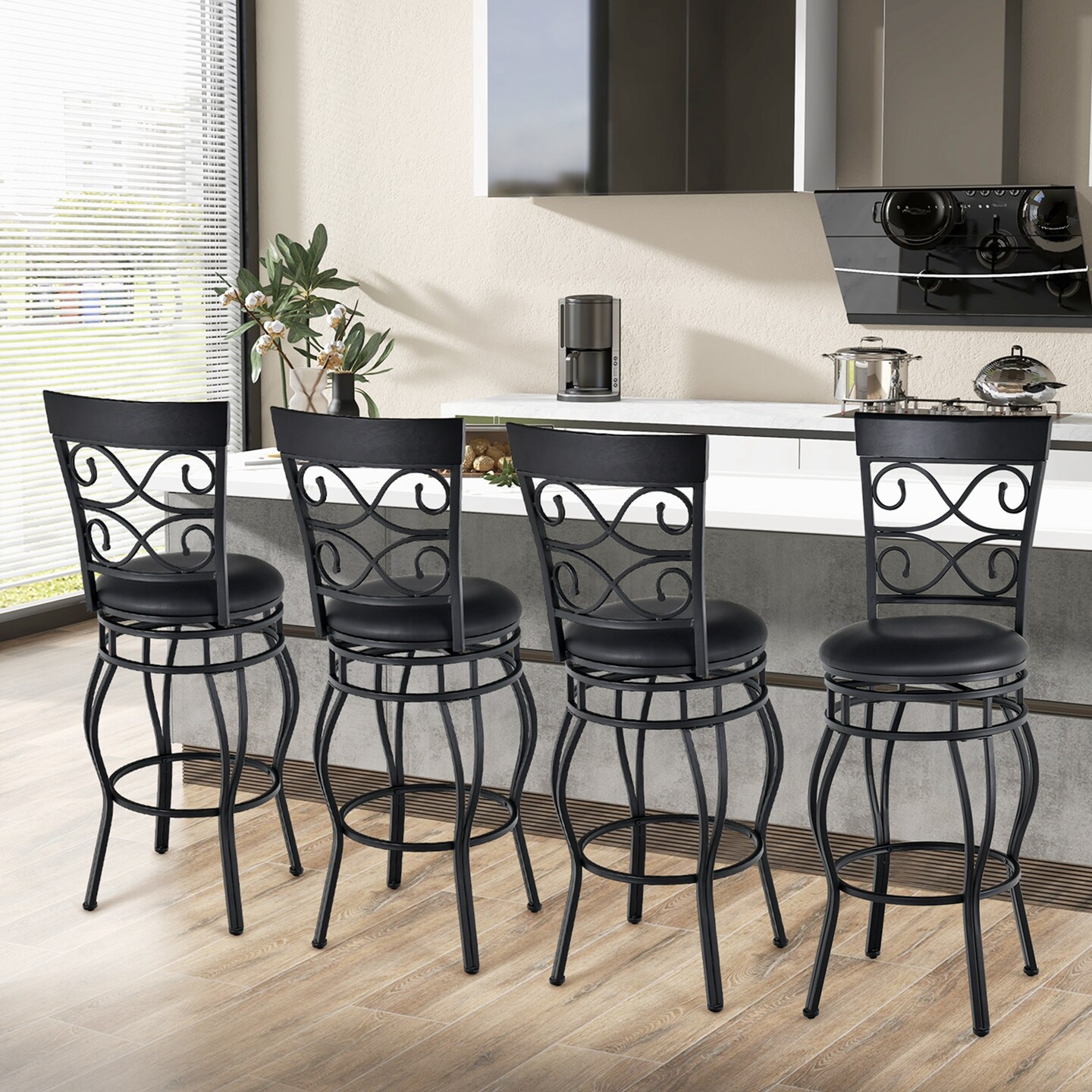Costway Set of 2/4 Vintage Swivel Bar Stools 30&#x27;&#x27; Bistro Upholstered Dining Chairs Black