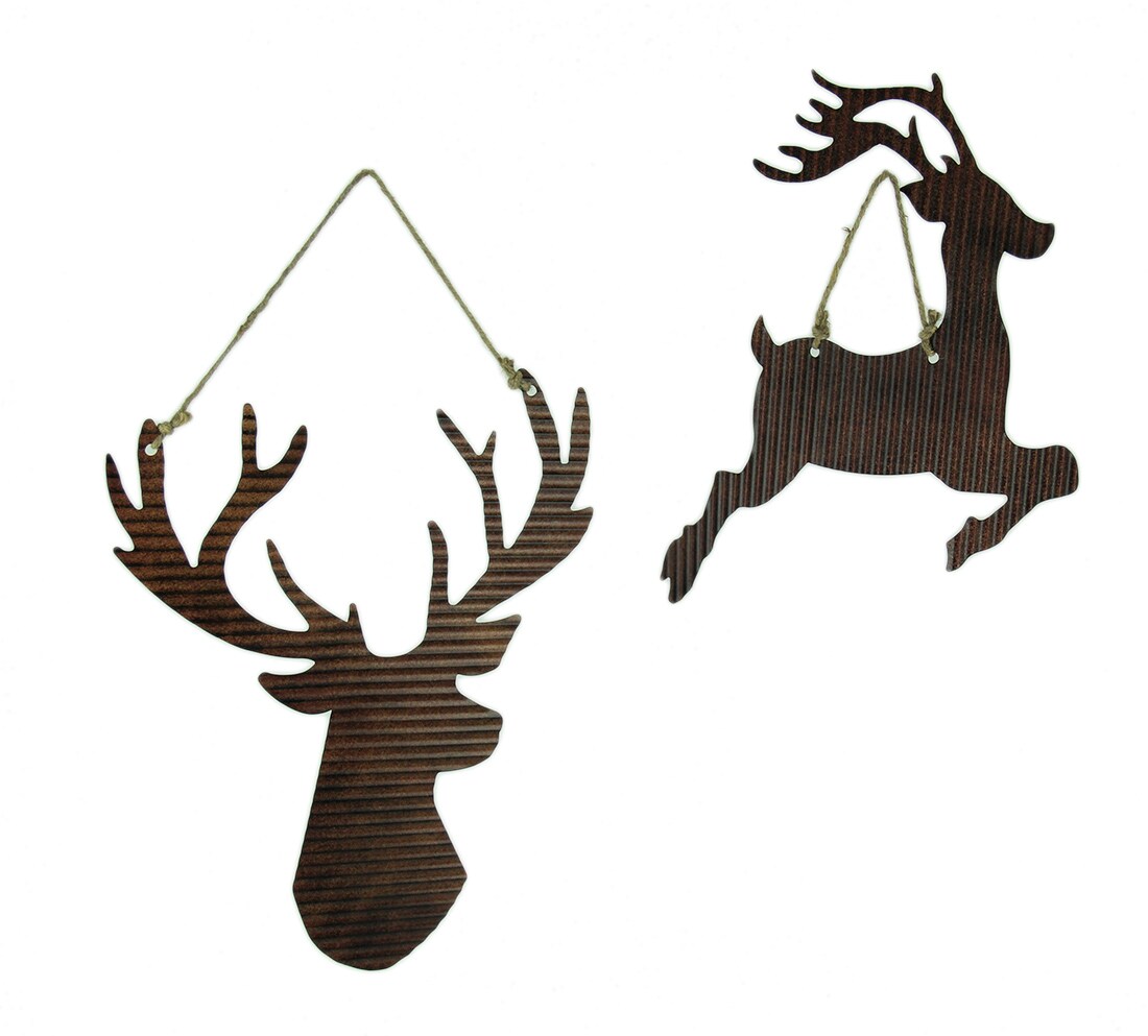 Rusty Galvanized Metal Deer Silhouette Hanging Ornament Set