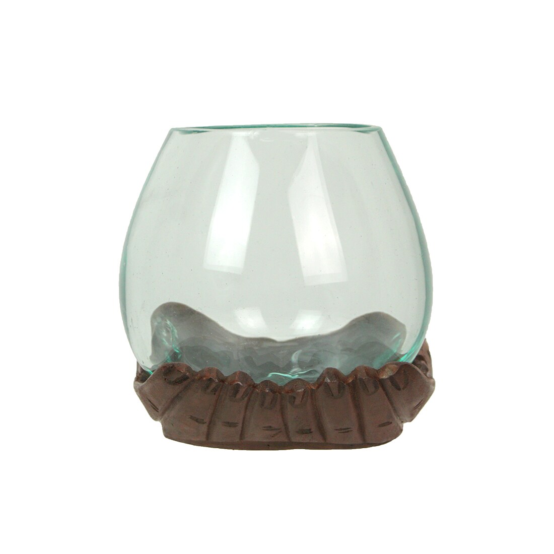 Blown Molten Glass and Carved Wood Hands Decorative Bowls