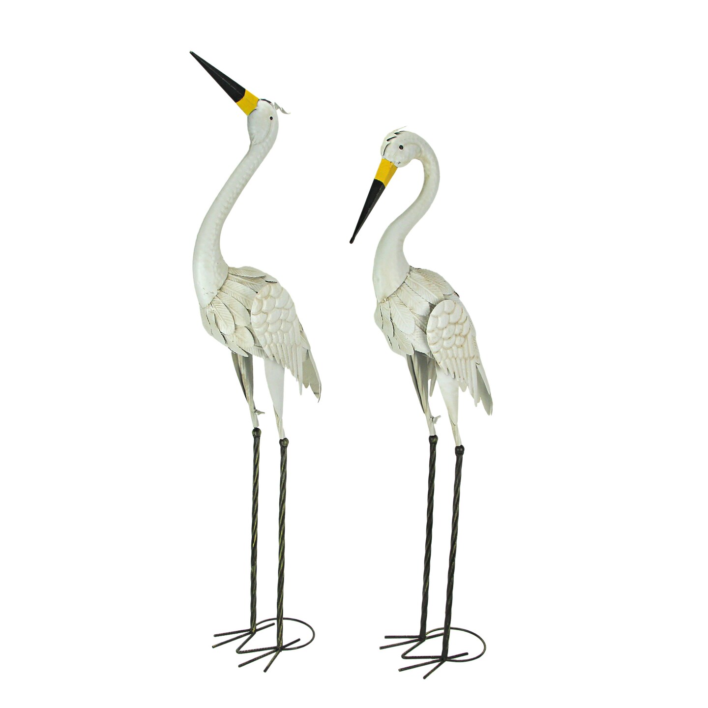 Set of 2 Metal White Heron Garden Sculptures Yard Art Decor Outdoor Decorations