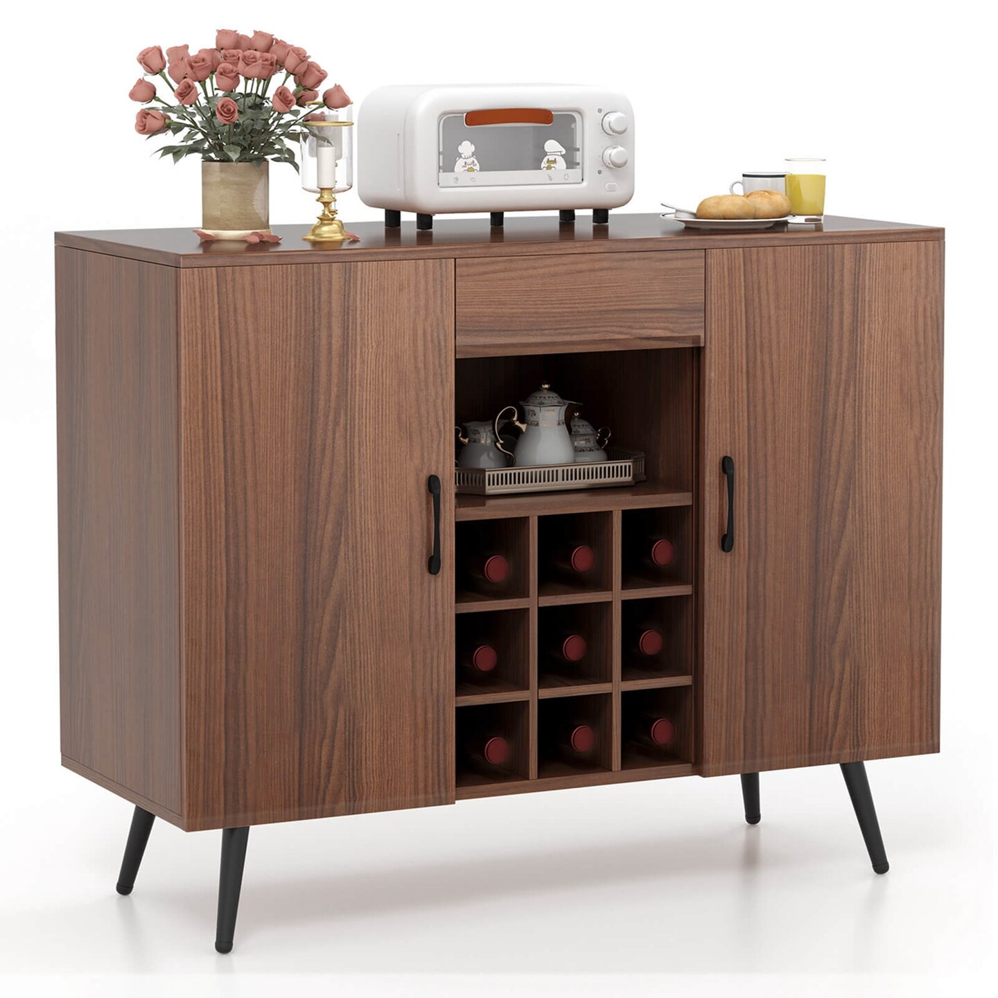 Costway Buffet Sideboard Cabinet Wine Bar Cabinet with Drawer &#x26; Adjustable Shelves