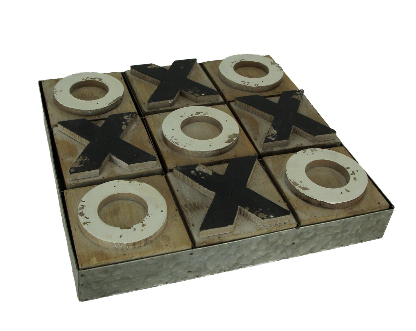 Distressed Wood and Metal Tic Tac Toe Board Game