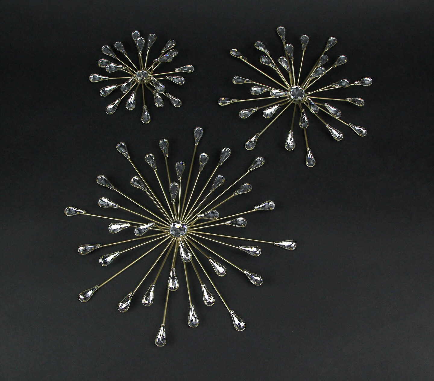 Set of 3 Metallic Modern Art 3D Starburst Wall Accents Home Decor Sculptures