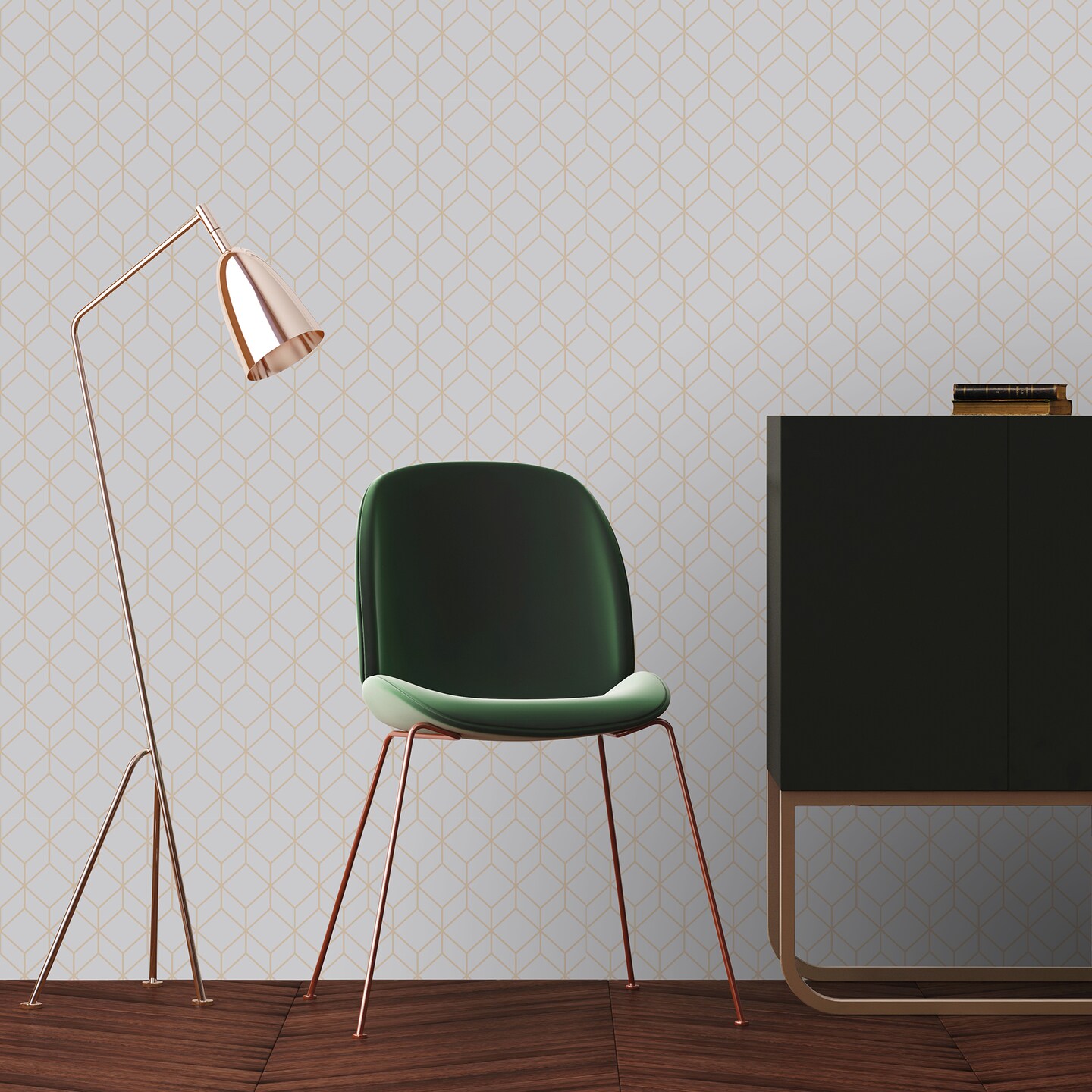 Myrtle Geo Grey and Rose Gold Wallpaper