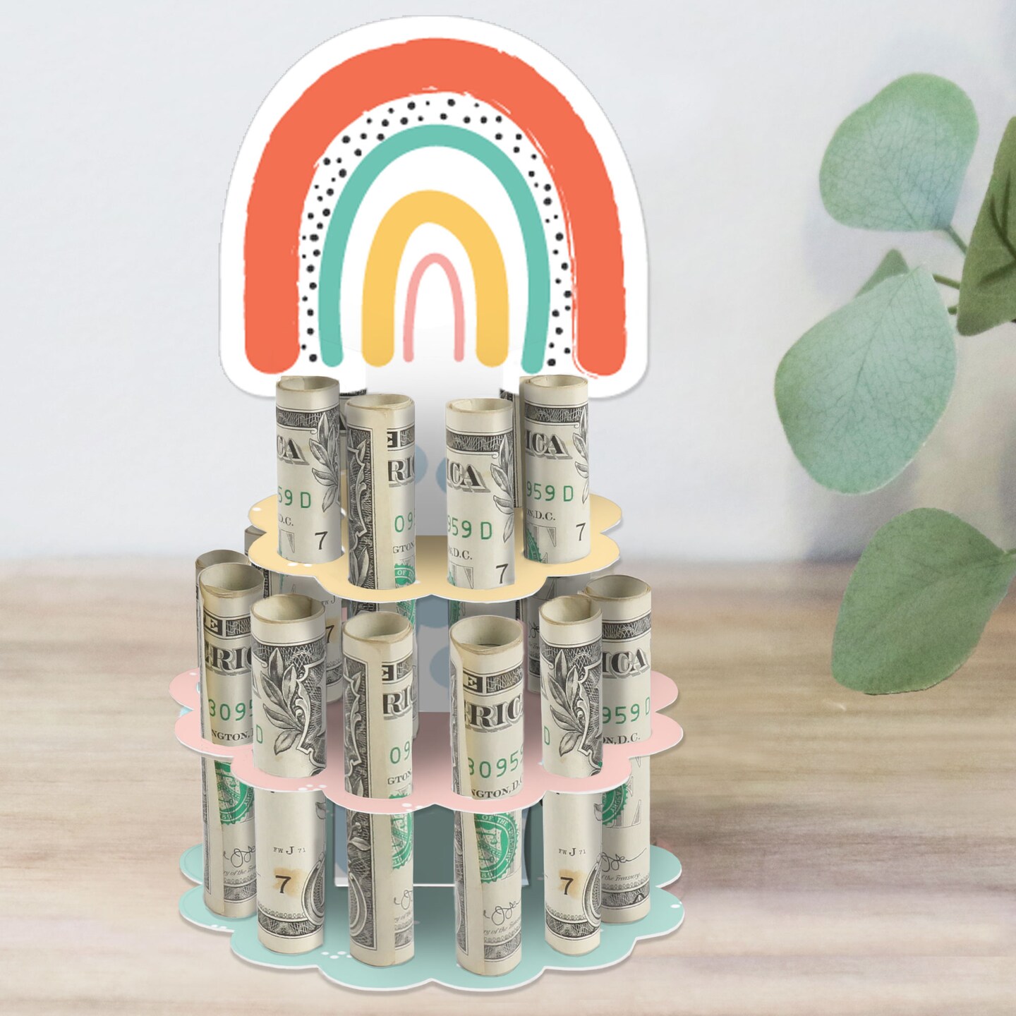 Big Dot of Happiness Hello Rainbow - DIY Boho Birthday Party Money Holder Gift - Cash Cake