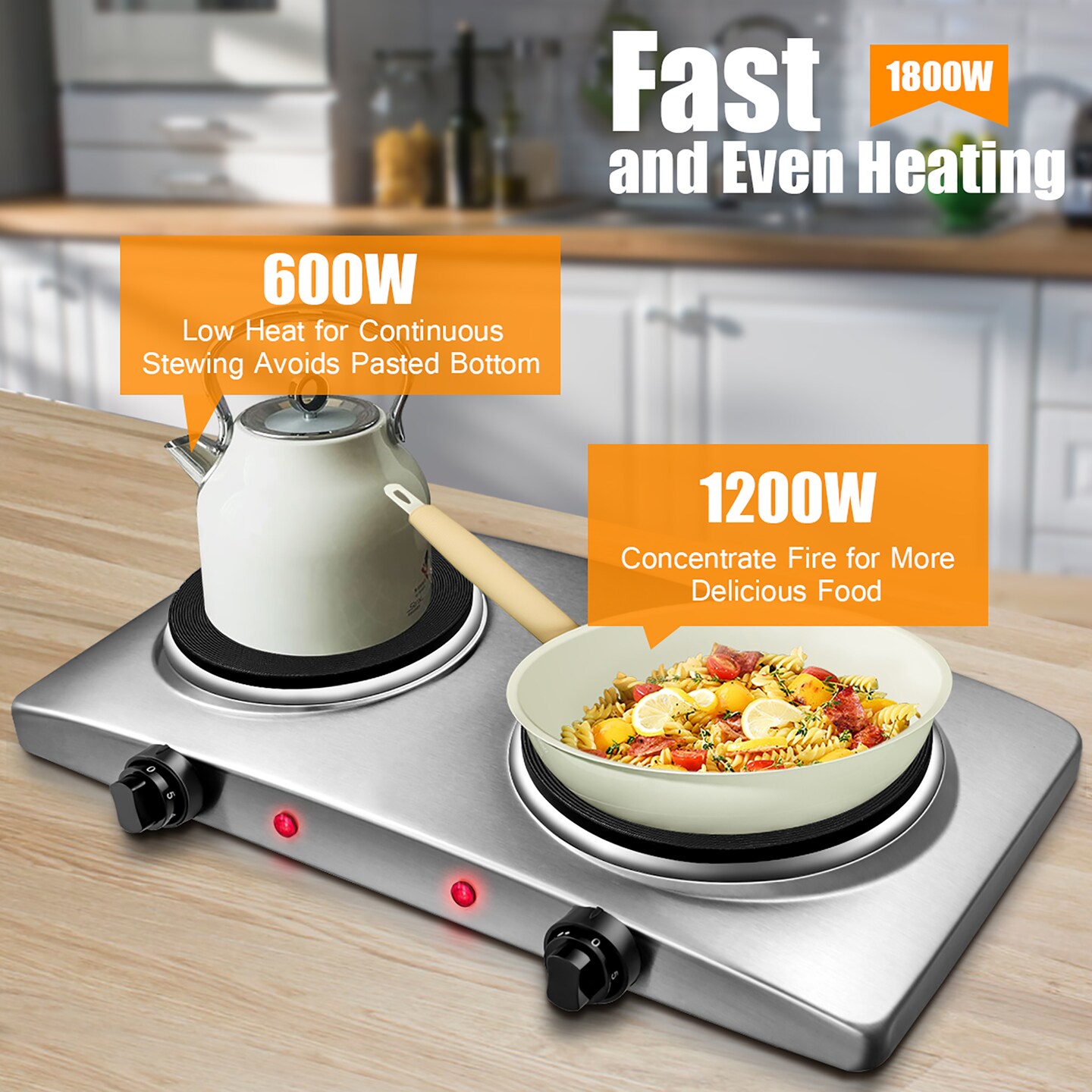 Costway 1800w Double Hot Plate Electric Countertop Burner Stainless Steel 5  Power Levels : Target