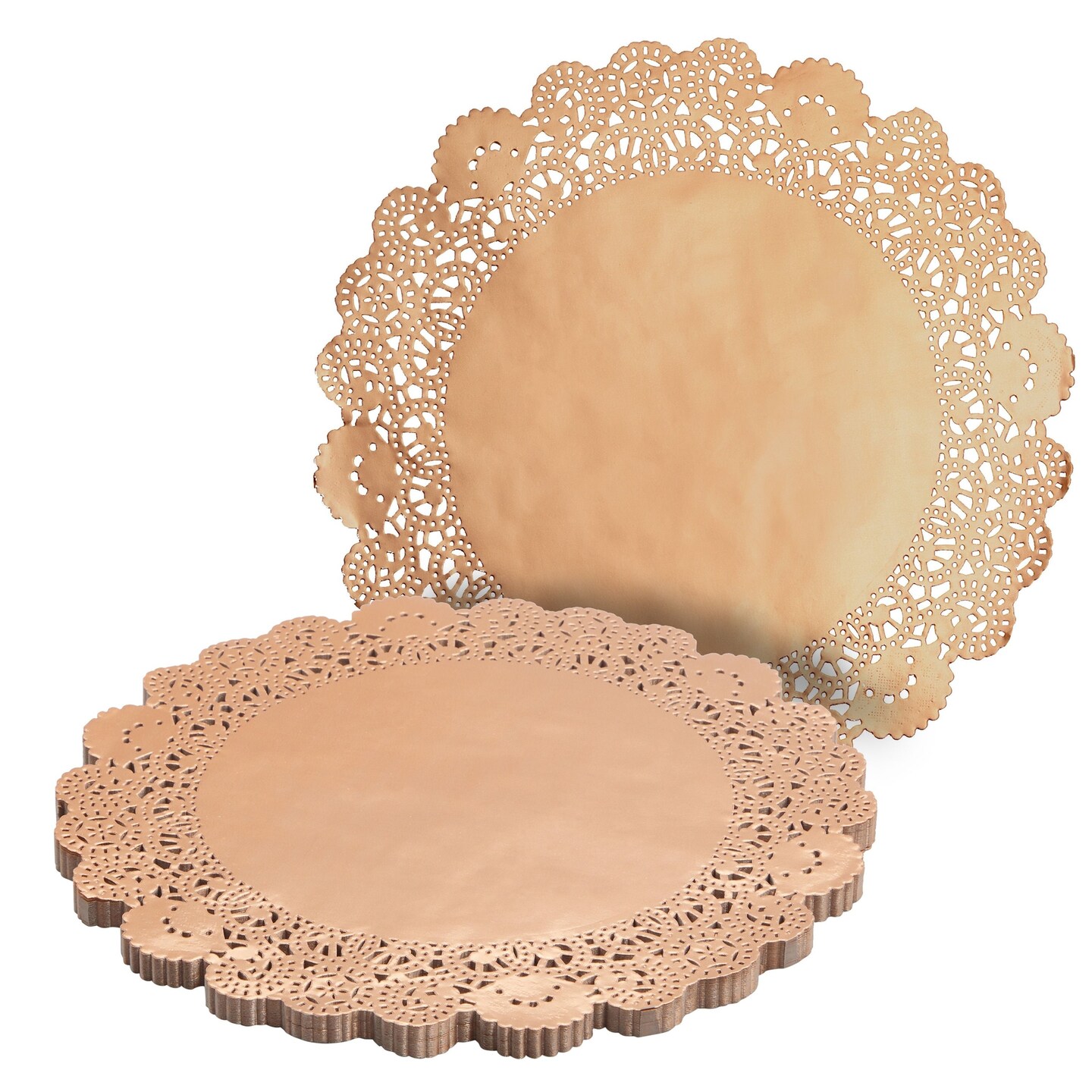 100 Pack Metallic Copper Orange Placemats, Round Paper Lace Doilies for Place Settings, Desserts, Formal Events (10 In)