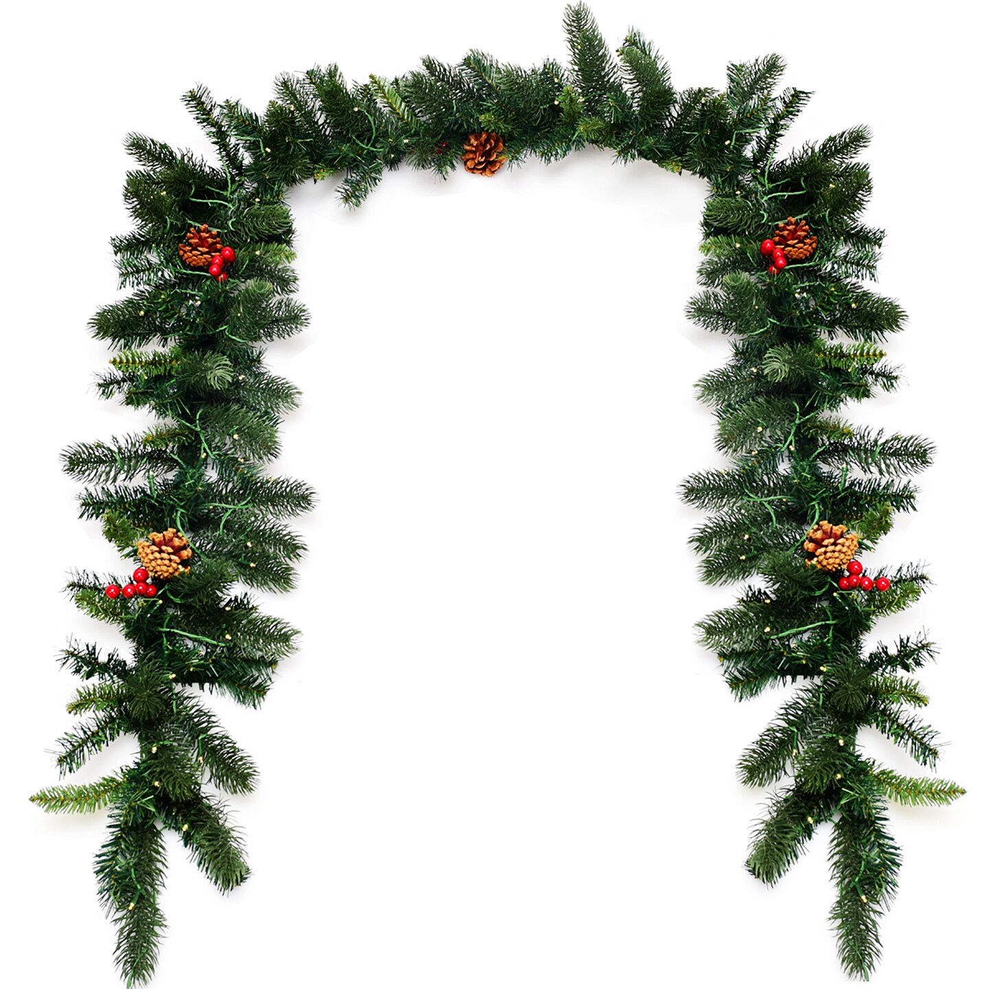 Costway 9Ft Pre-lit Artificial Christmas Garland Red Berries w/ 100 LED Lights &#x26; Timer