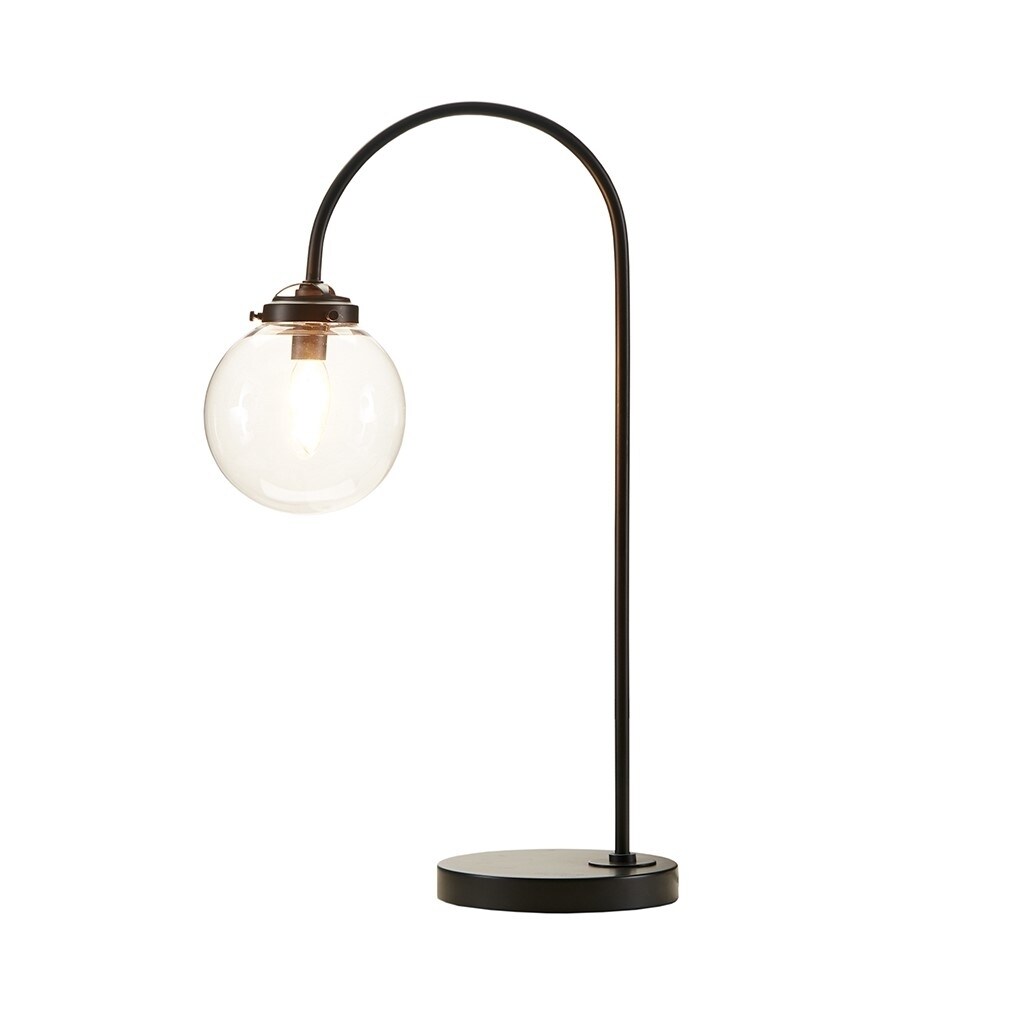 Gracie Mills Aileen Industrial Arched Metal Table Lamp with Glass Globe Bulb - GRACE-6461