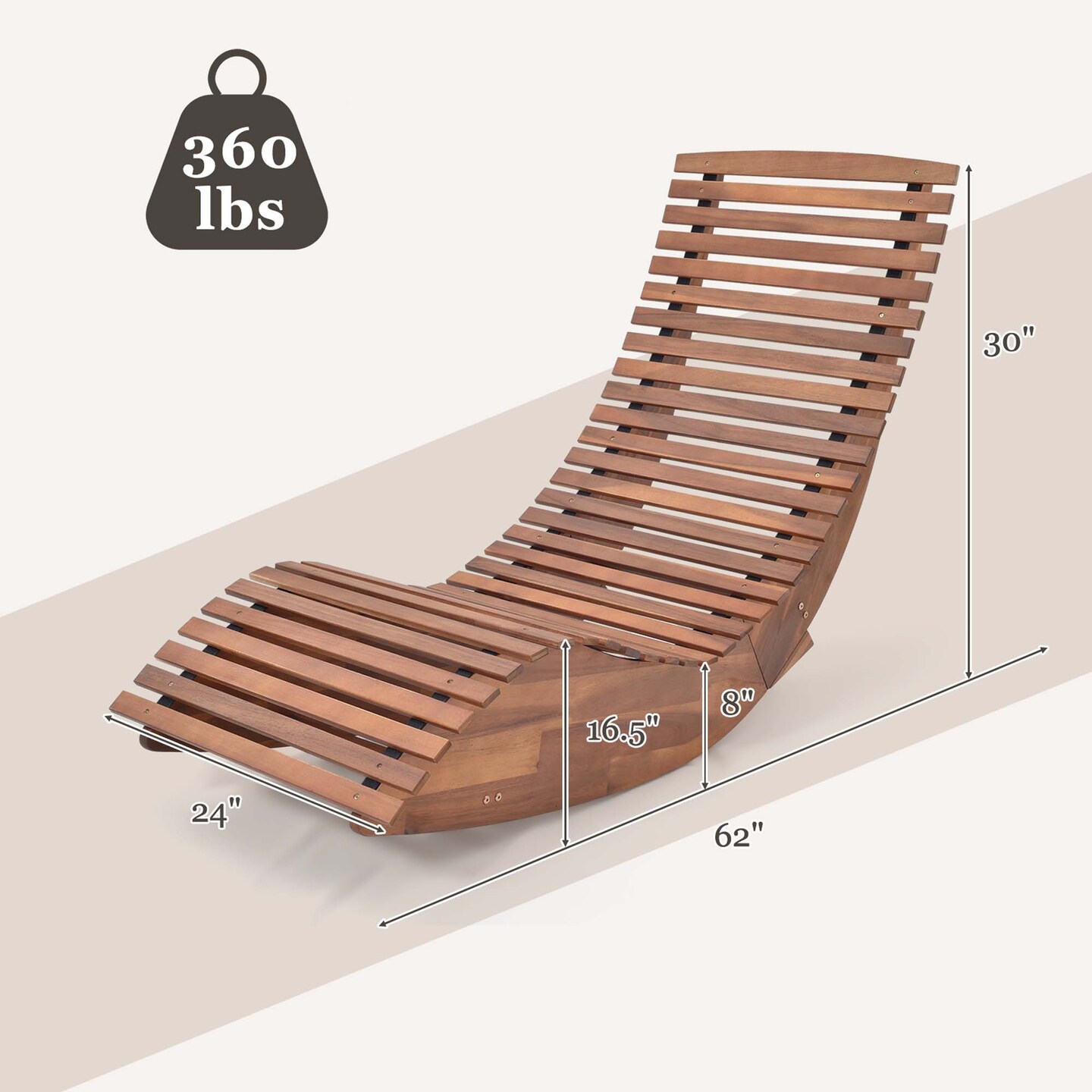 Costway 1/2 PCS Outdoor Acacia Wood Rocking Chair with Widened Slatted Seat and High Back
