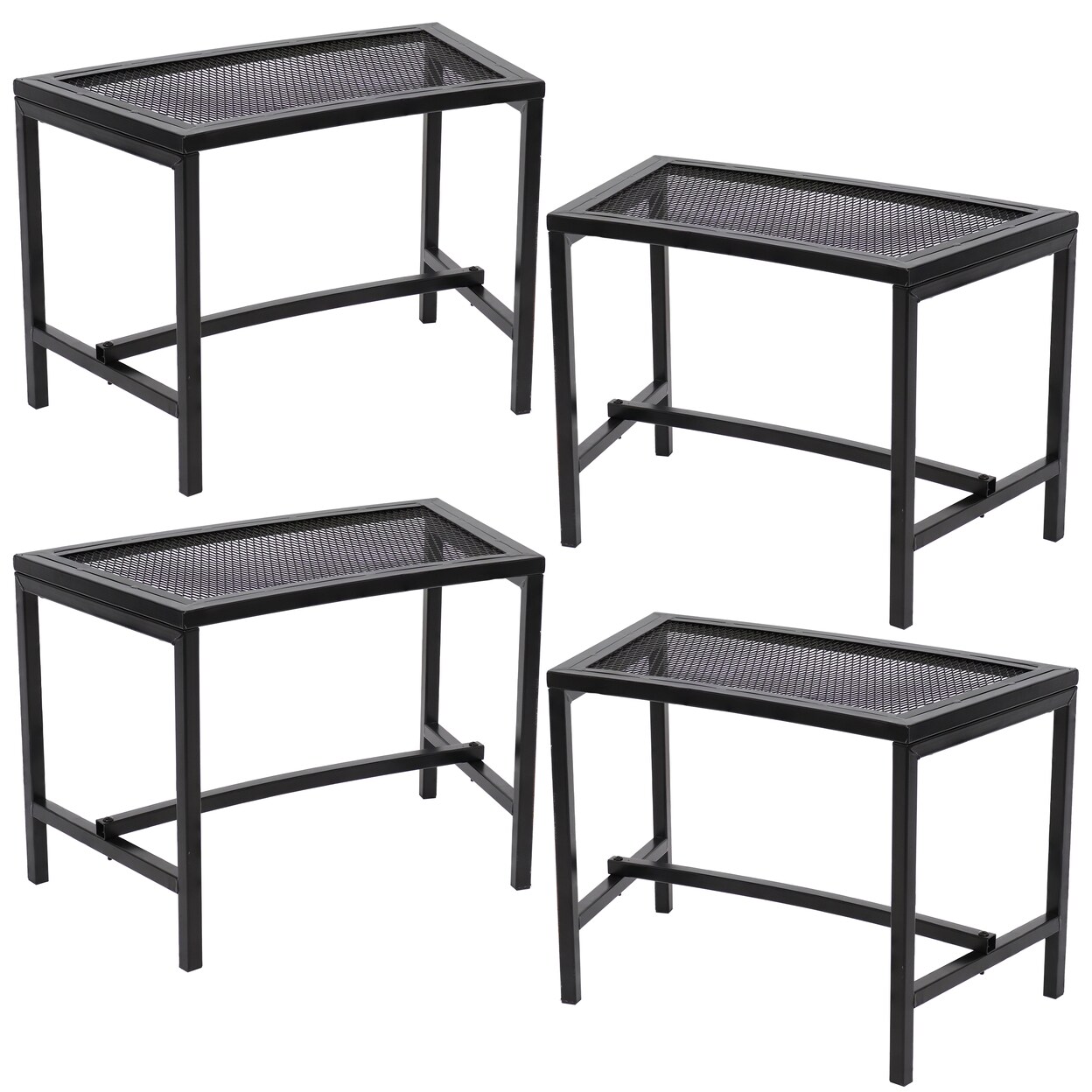 Sunnydaze Mesh Metal Patio Curved Fire Pit Bench - Black - Set Of 4