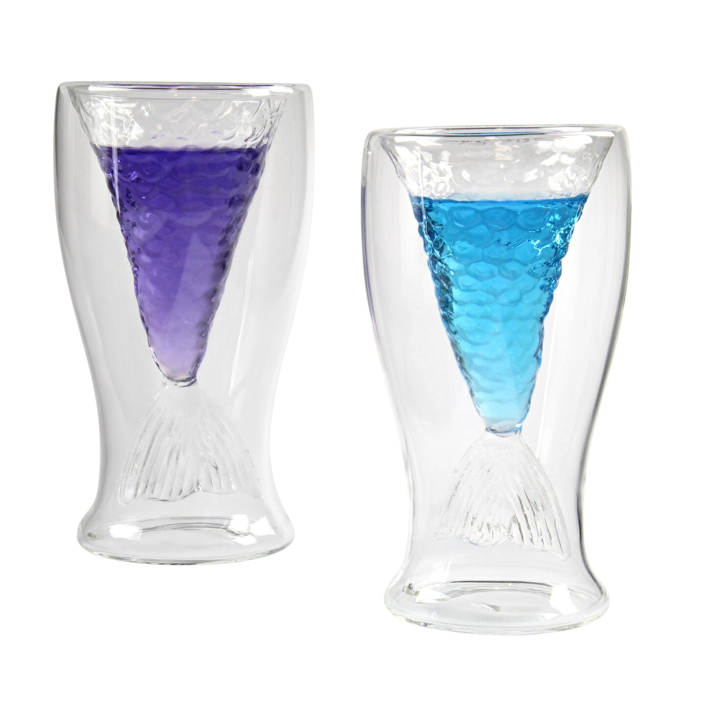 G Francis Mermaid Tail Drinking Glasses - 2pk 80mL Stemless Wine Glasses Set