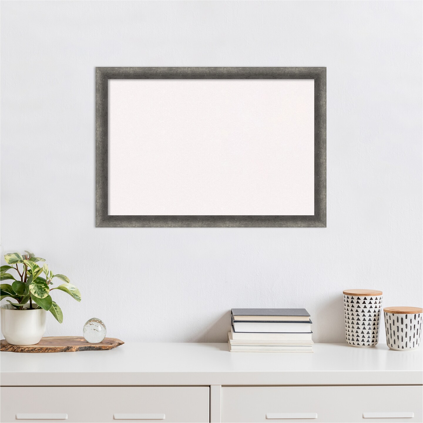 Burnished Concrete Narrow Wood Framed Corkboard, White Cork