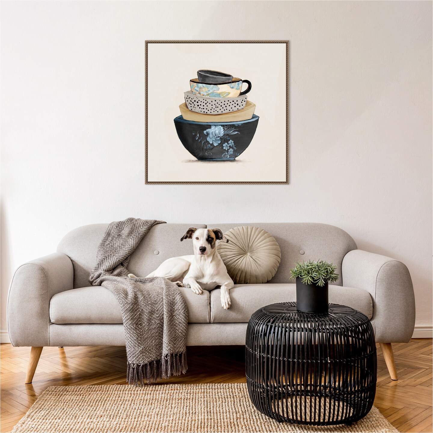 A Stack Of Blue Bowls by Patricia Pinto Framed Canvas Wall Art