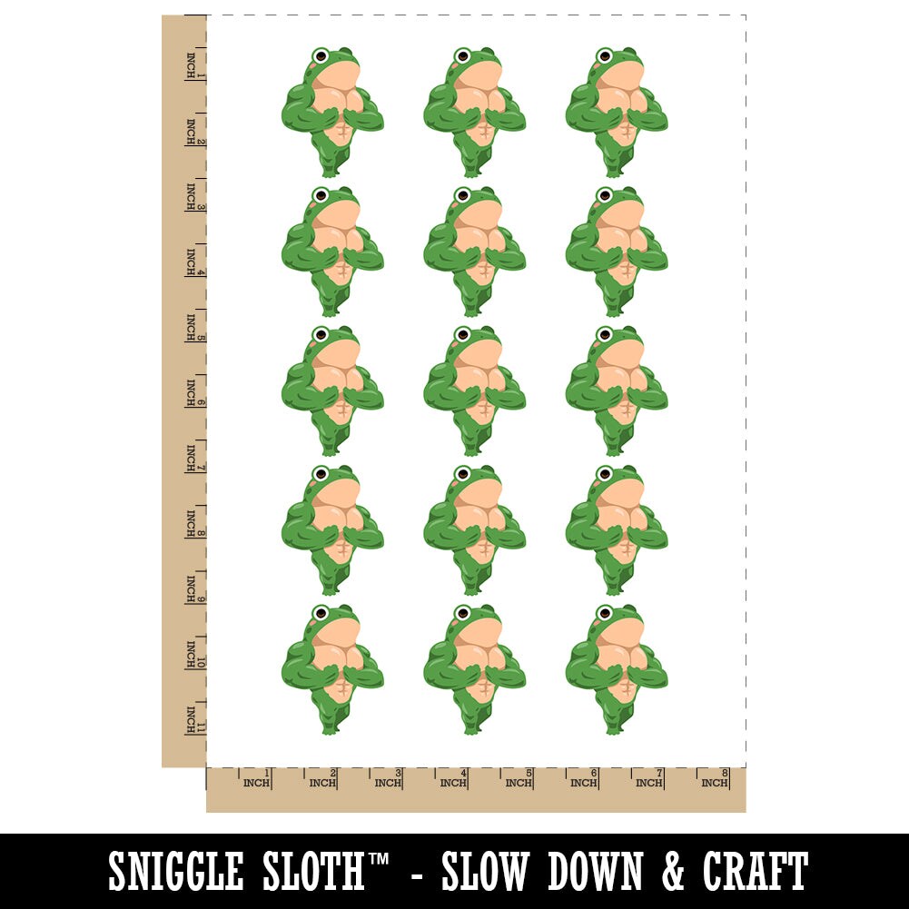 Pocket Frog Buff Muscles Funny Temporary Tattoo Water Resistant Fake Body Art Set Collection (1 Sheet)