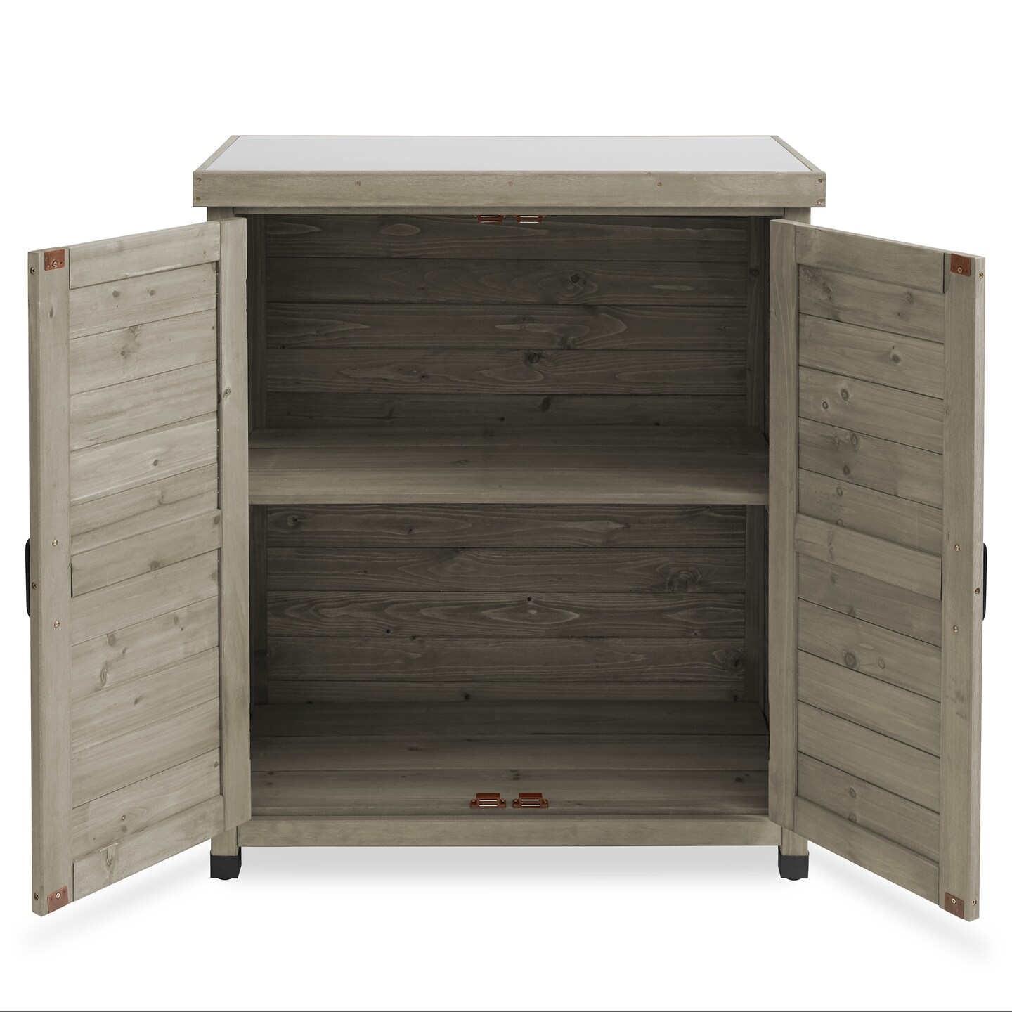 Casafield Outdoor Garden Potting Bench with Metal Tabletop and Storage Cabinet - Wooden Outdoor Garden Patio Workstation Table