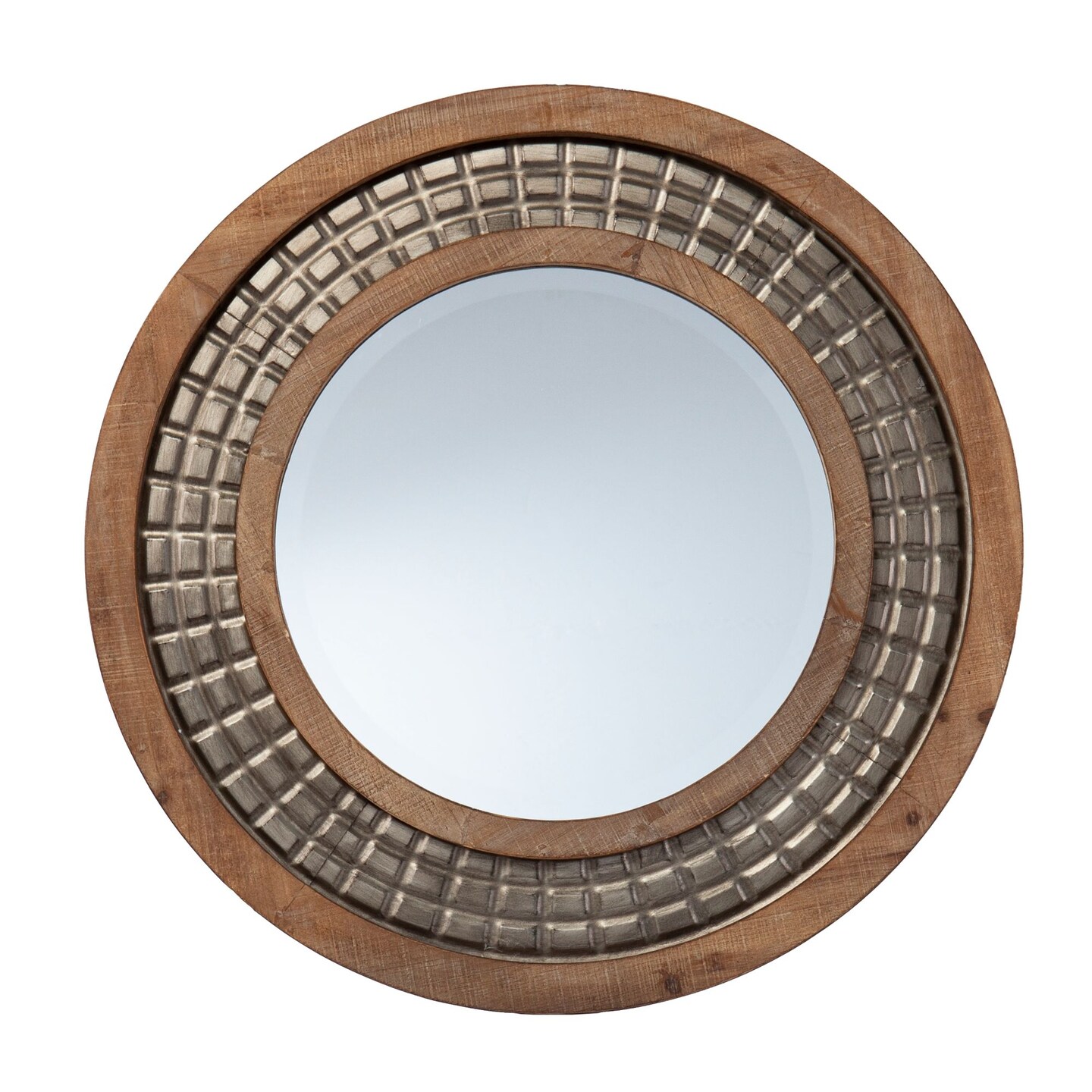 Southern Enterprises 28&#x22; Brown Contemporary Wooden Framed Round Beveled Wall Mirror