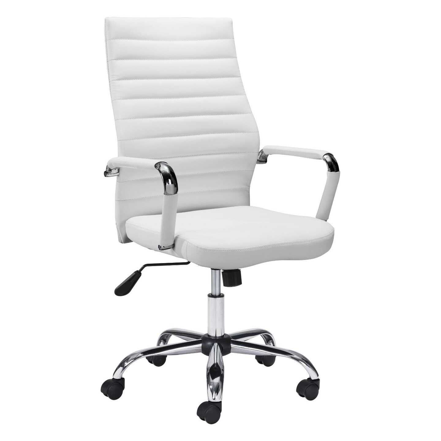 Modern Home 41&#x22; White and Silver Swivel Upholstered Office Chair