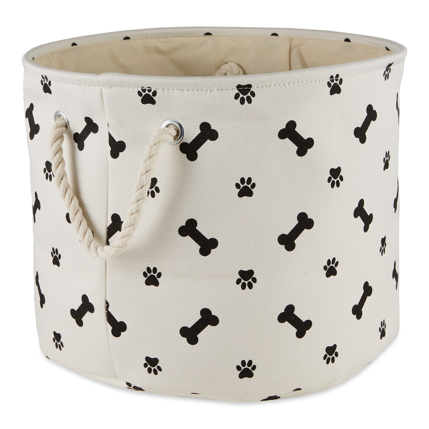 Contemporary Home Living Medium Round Paw and Bone Pet Storage Bin - 15" - White and Black