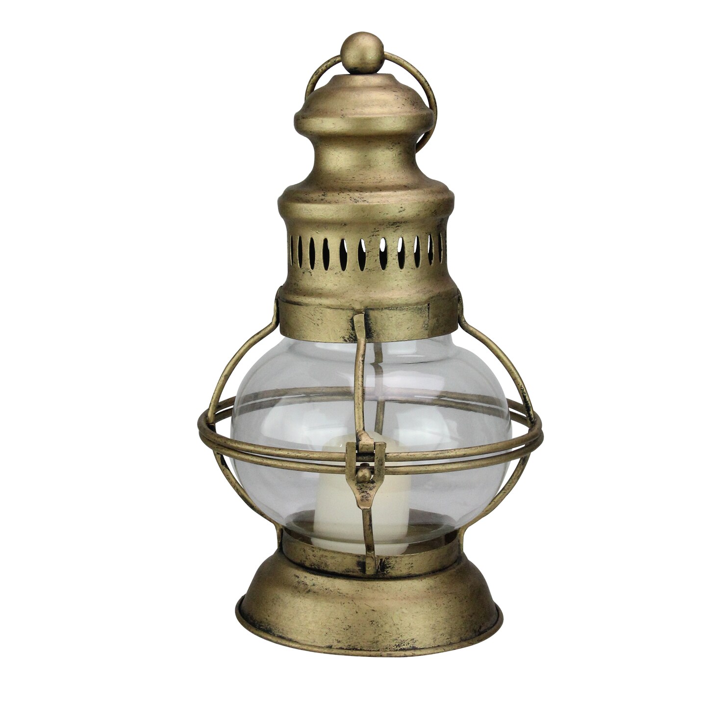 Raz 10&#x201D; Golden Antique Style Weathered Glass Christmas Candle Lantern