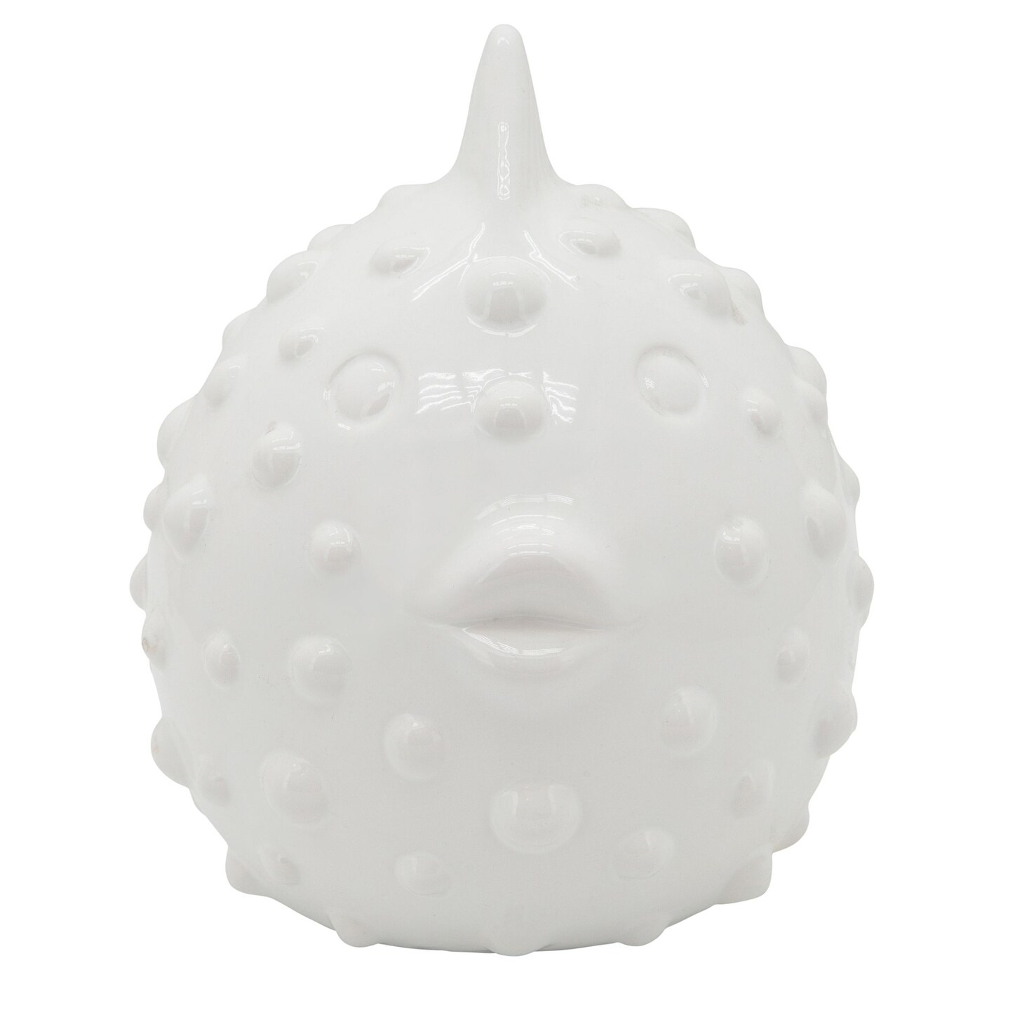 Kingston Living 10" White Ceramic Puffer Fish Tabletop Decorative Figurine